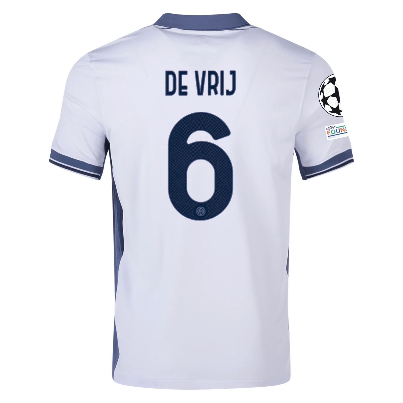Nike Inter Milan Stefan de Vrij Away Jersey w/ Champions League + Scudetto Patch 24/25 (Summit White/Iris Whisper) | SoccerWearhouse