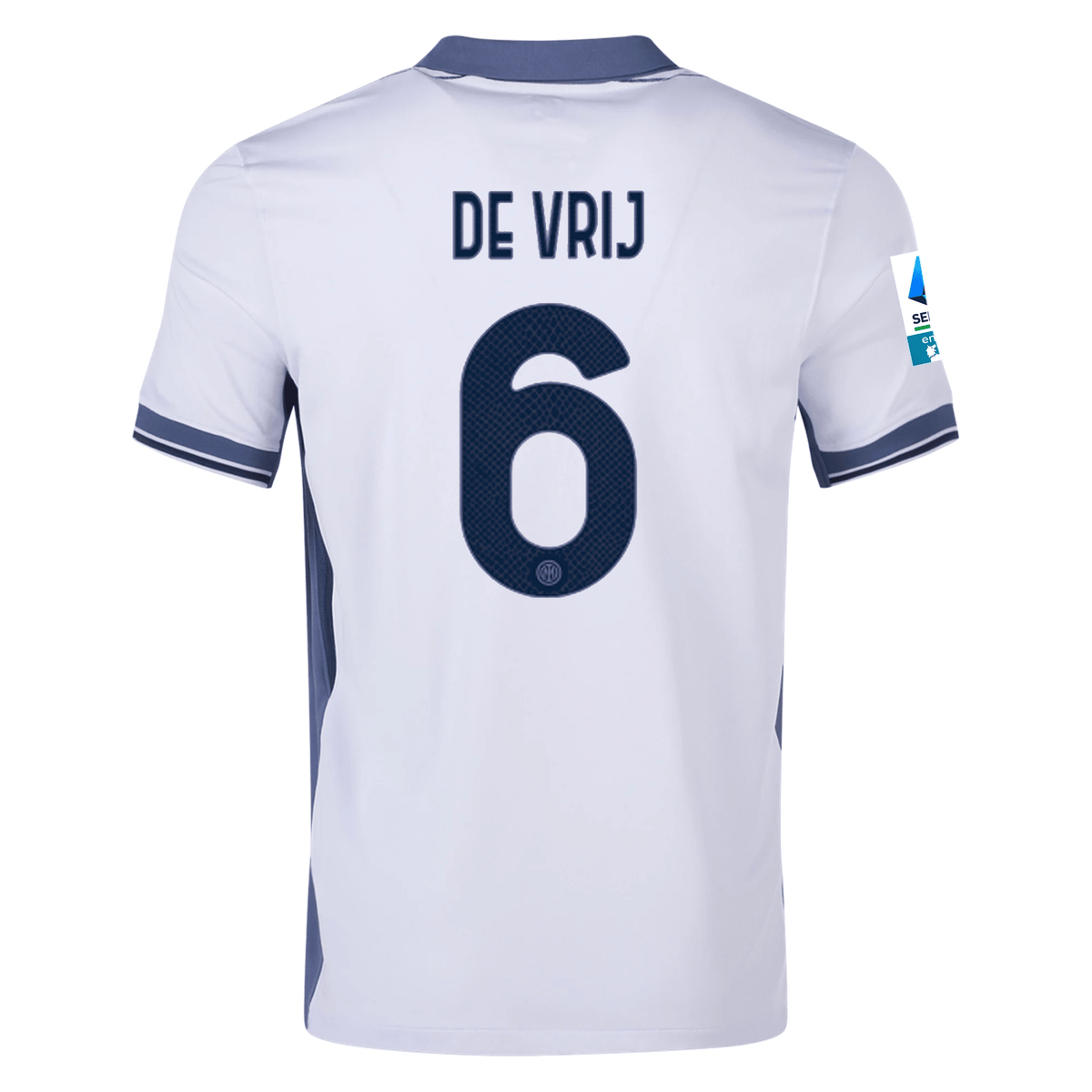 Nike Inter Milan Stefan de Vrij Away Jersey w/ Serie A + Scudetto Patch 24/25 (Summit White/Iris Whisper) | SoccerWearhouse