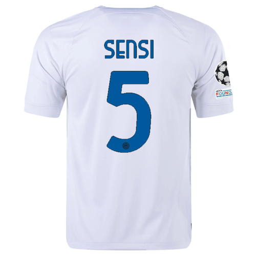 Nike Inter Milan Stefano Sensi Away Jersey w/ Champions League + Copa Italia Patches 23/24 (White/Lyon Blue) - XL