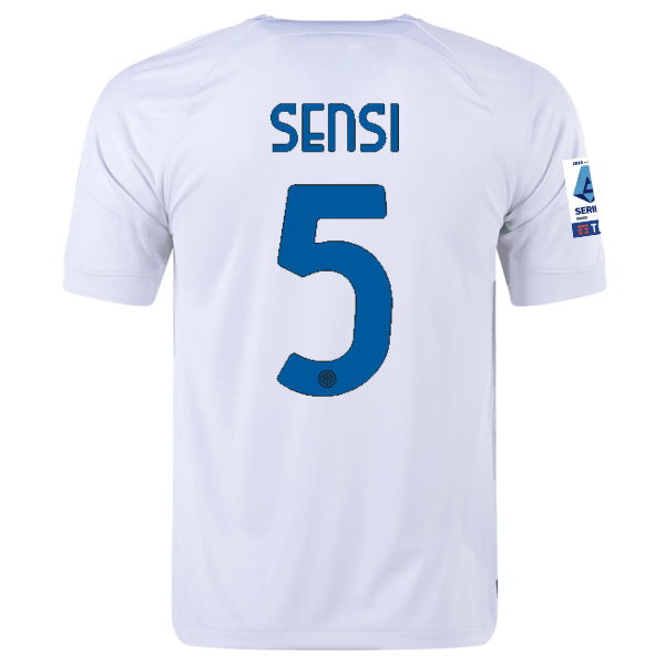 Nike Inter Milan Stefano Sensi Away Jersey w/ Series A + Copa Italia Patches 23/24 (White/Lyon Blue) | SoccerWearhouse