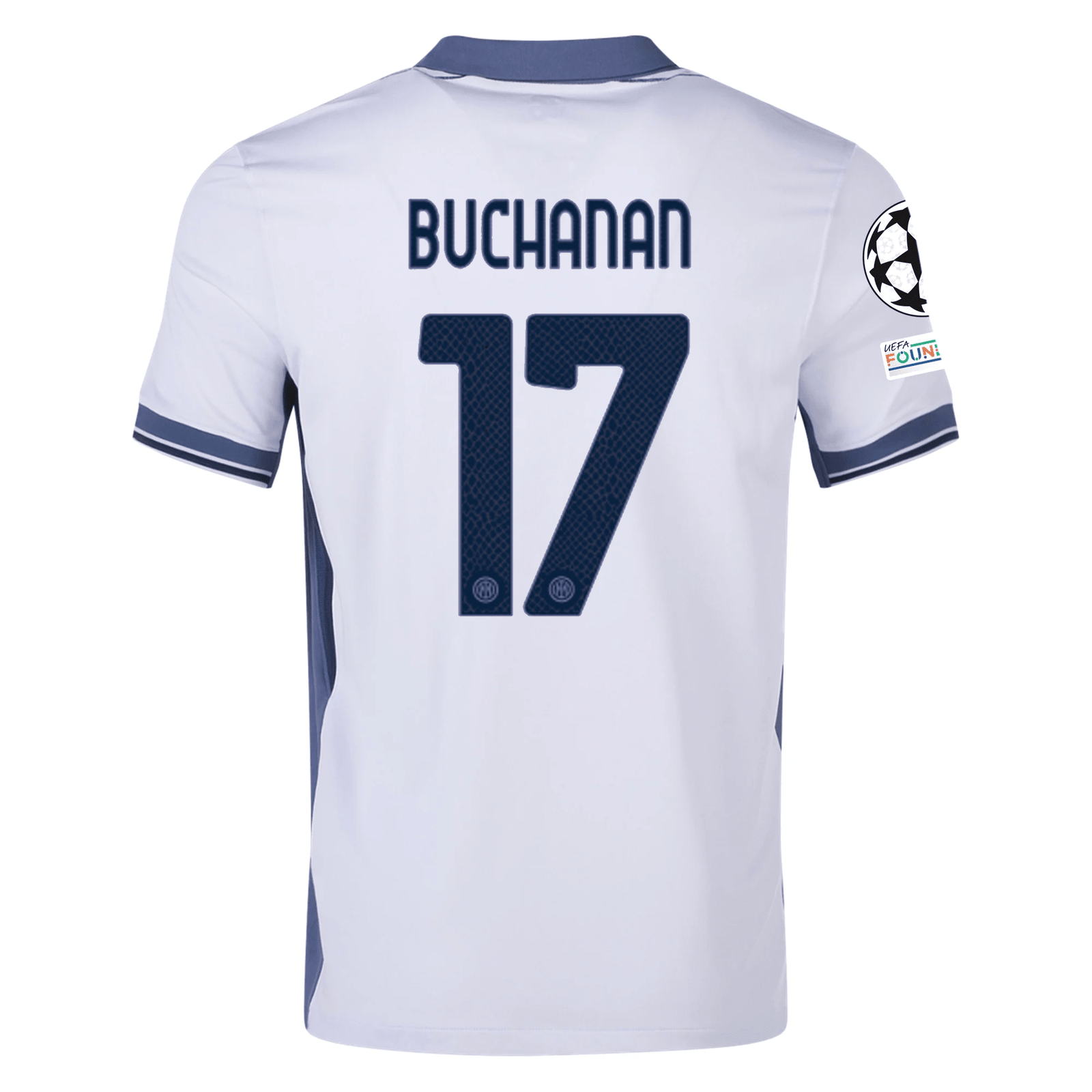 Nike Inter Milan Tajon Buchanan Away Jersey w/ Champions League + Scudetto Patch 24/25 (Summit White/Iris Whisper) | SoccerWearhouse