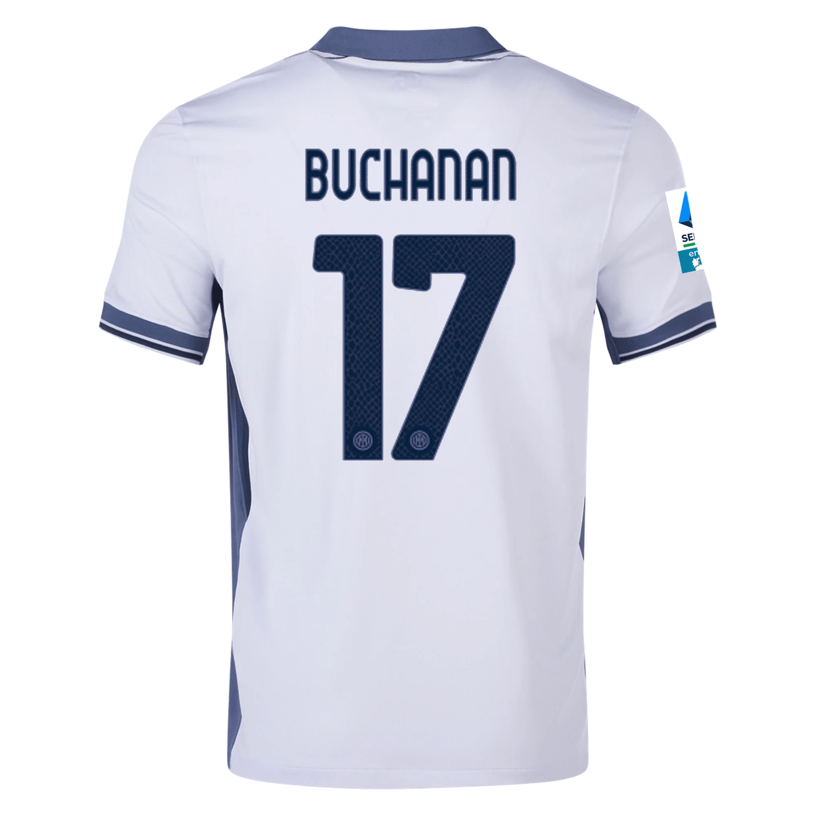 Nike Inter Milan Tajon Buchanan Away Jersey w/ Serie A + Scudetto Patch 24/25 (Summit White/Iris Whisper) | SoccerWearhouse
