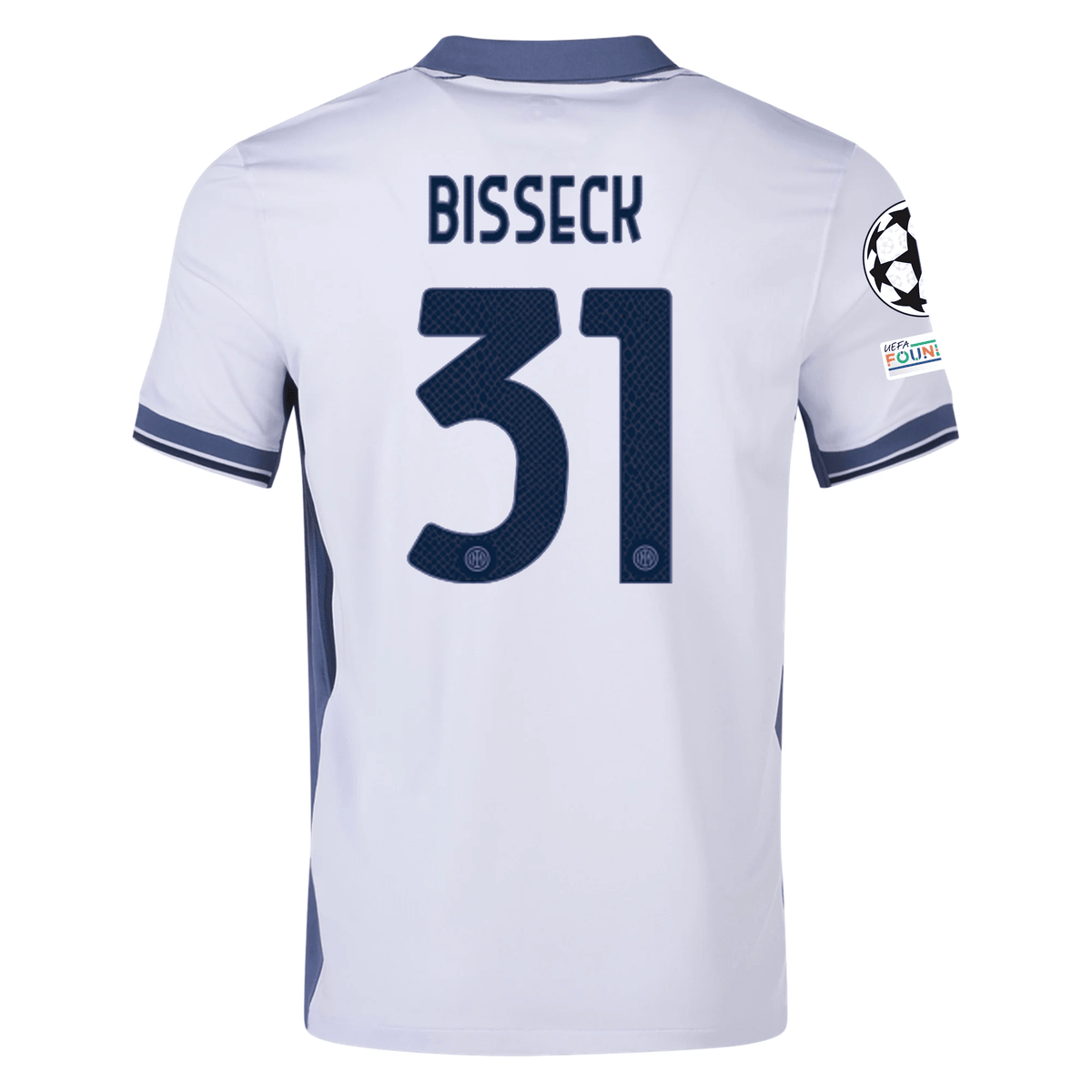 Nike Inter Milan Yann Aurel Bisseck Away Jersey w/ Champions League + Scudetto Patch 24/25 (Summit White/Iris Whisper) | SoccerWearhouse