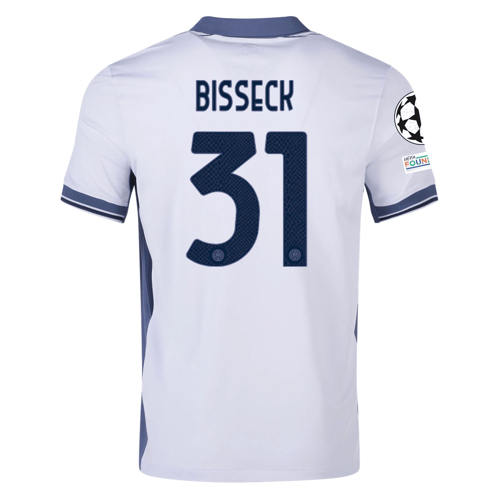 Nike Inter Milan Yann Aurel Bisseck Away Jersey w/ Champions League + Scudetto Patch 24/25 (Summit White/Iris Whisper) | SoccerWearhouse
