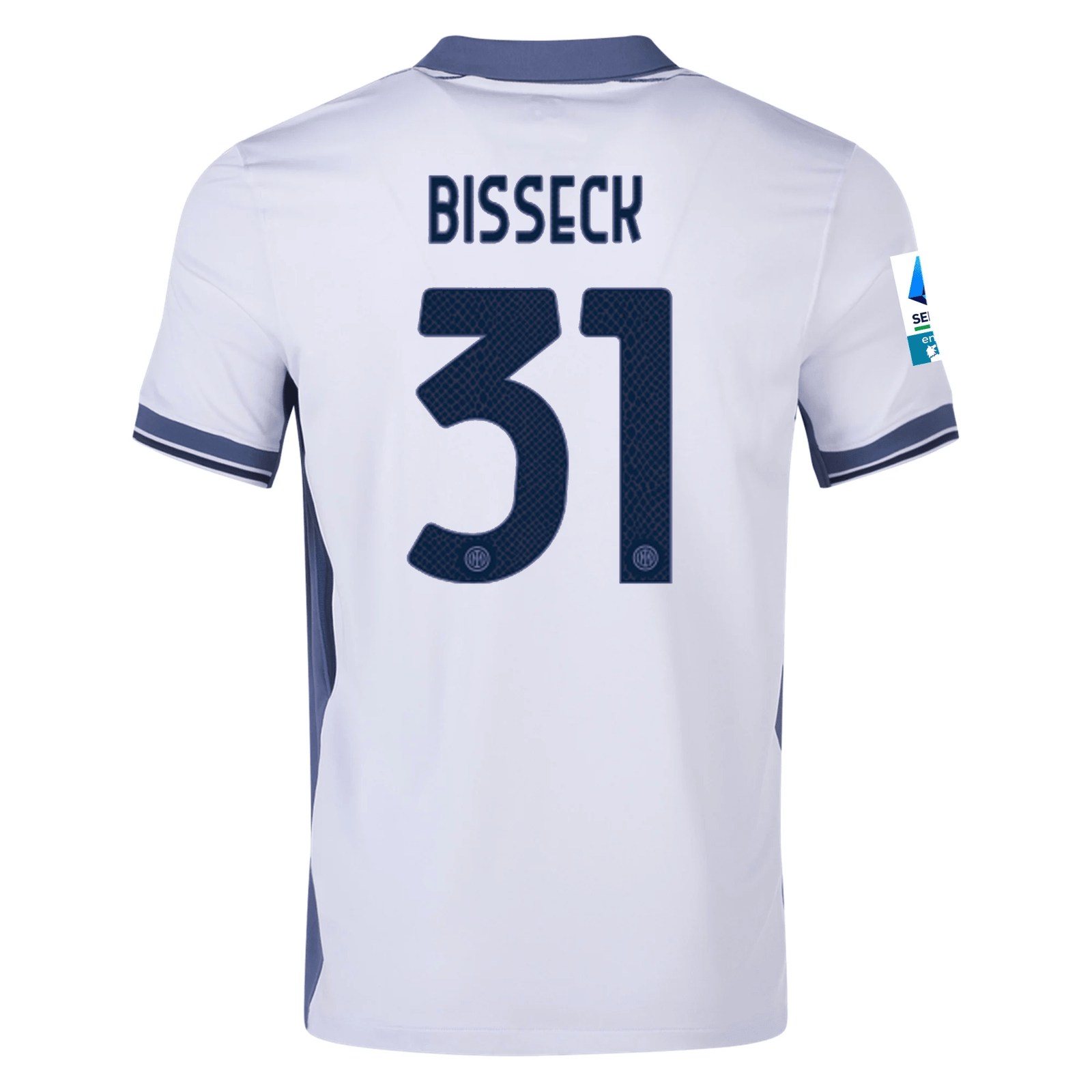 Nike Inter Milan Yann Aurel Bisseck Away Jersey w/ Serie A + Scudetto Patch 24/25 (Summit White/Iris Whisper) | SoccerWearhouse