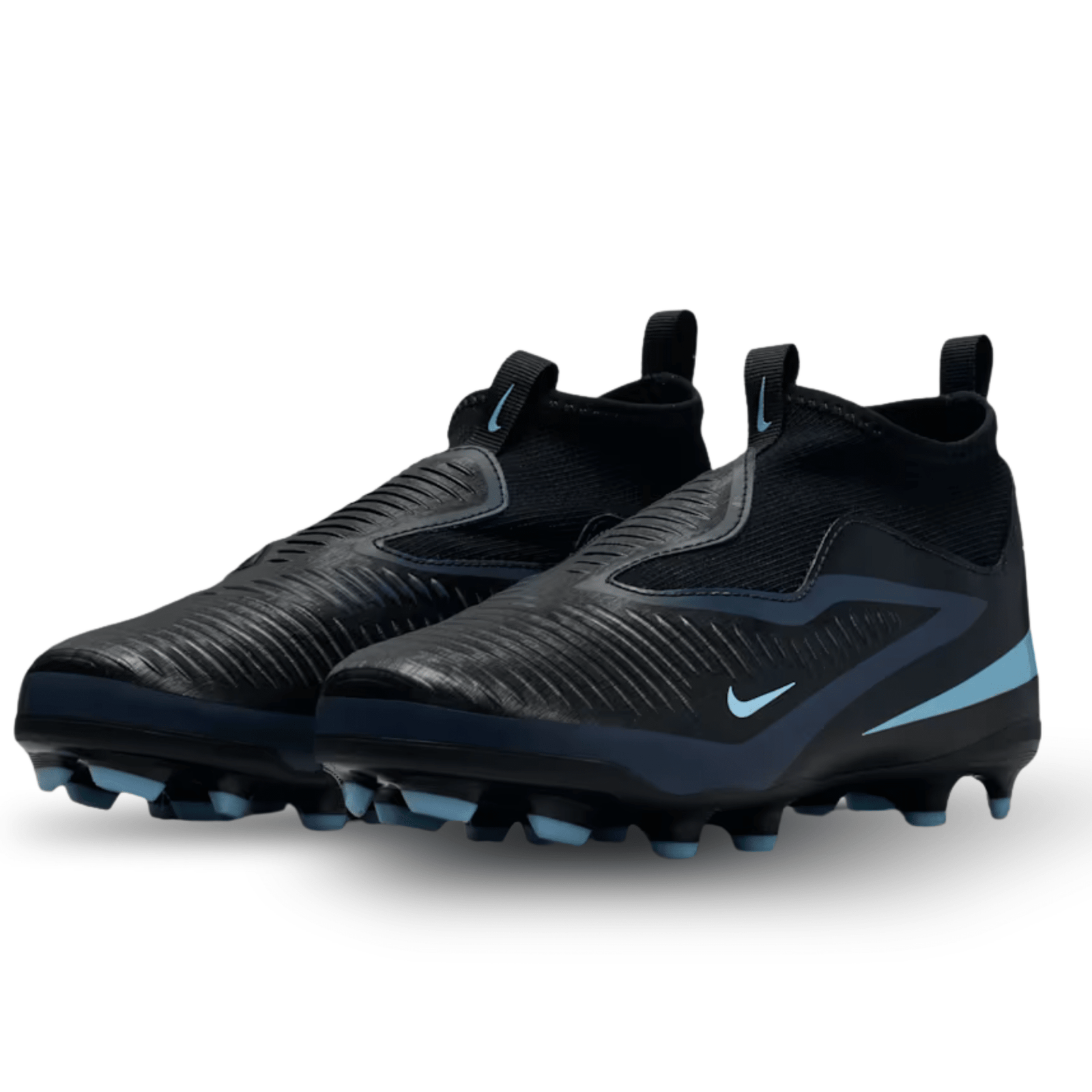 Nike Jr Phantom 6 High Academy FG/MG Soccer Cleats (Black/Ice Blue) | SoccerWearhouse