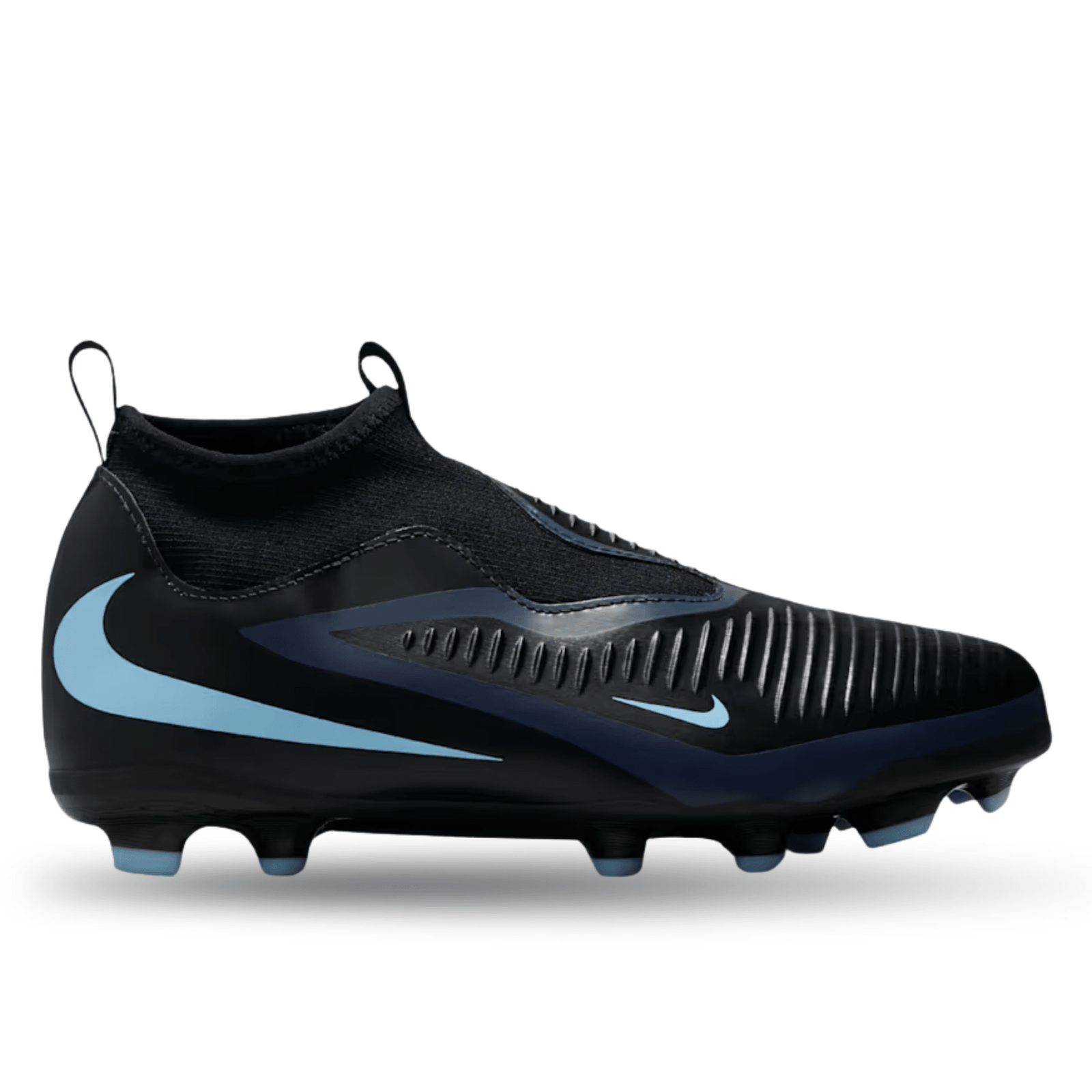 Nike Jr Phantom 6 High Academy FG/MG Soccer Cleats (Black/Ice Blue) | SoccerWearhouse