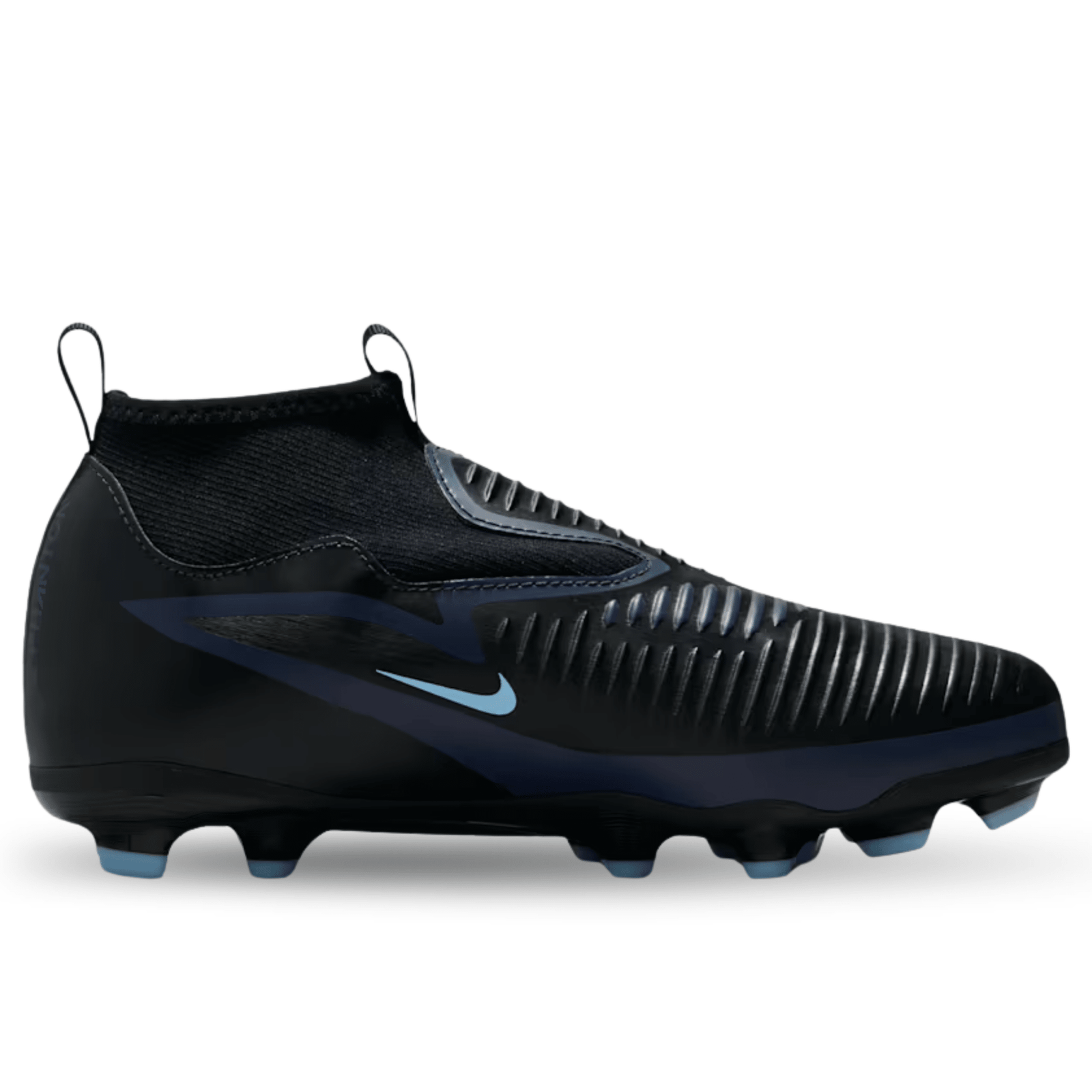 Nike Jr Phantom 6 High Academy FG/MG Soccer Cleats (Black/Ice Blue) | SoccerWearhouse