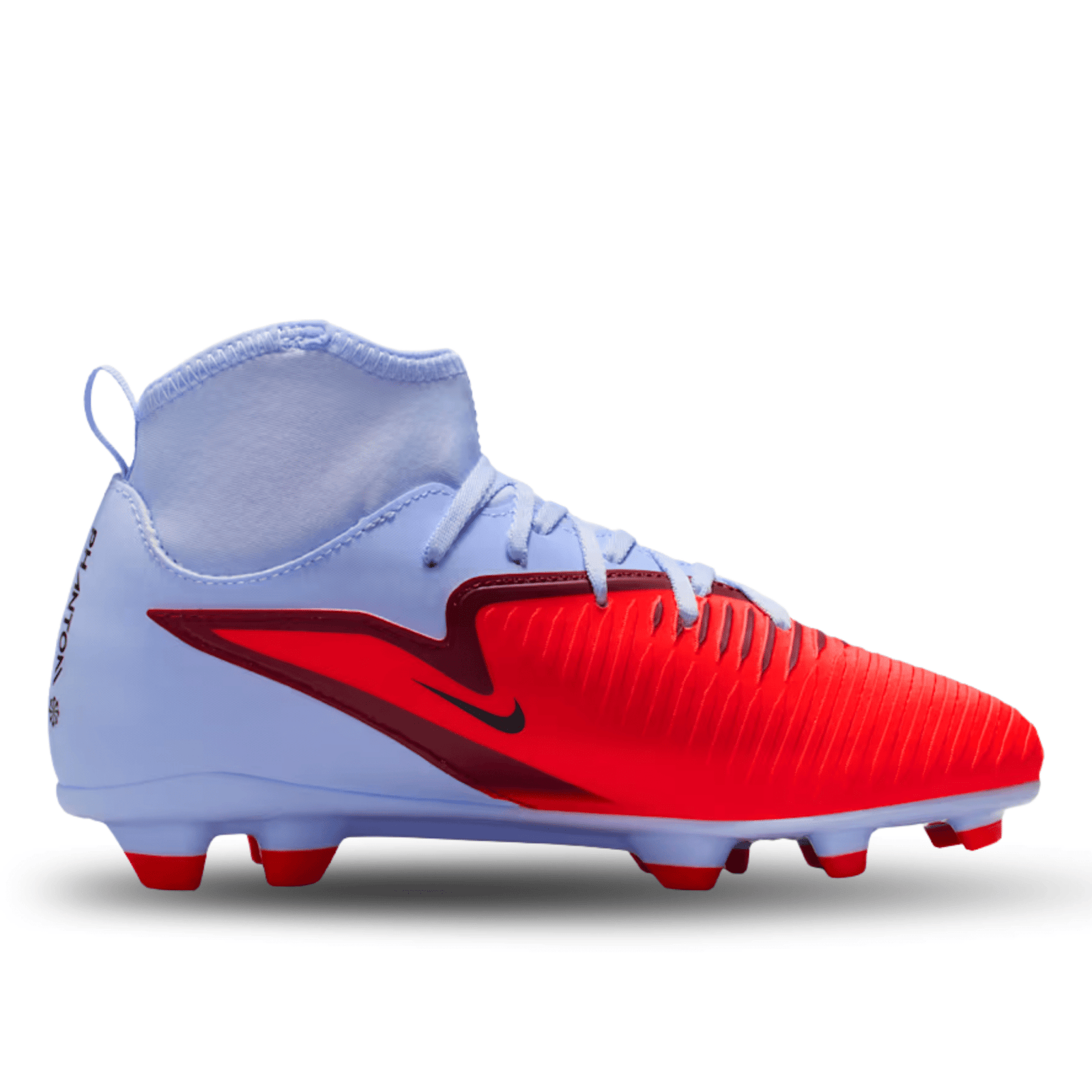 Nike Jr. Phantom 6 High Club Firm Ground/Multi Ground Soccer Cleats (Royal Tint/Bright Crimson) | SoccerWearhouse