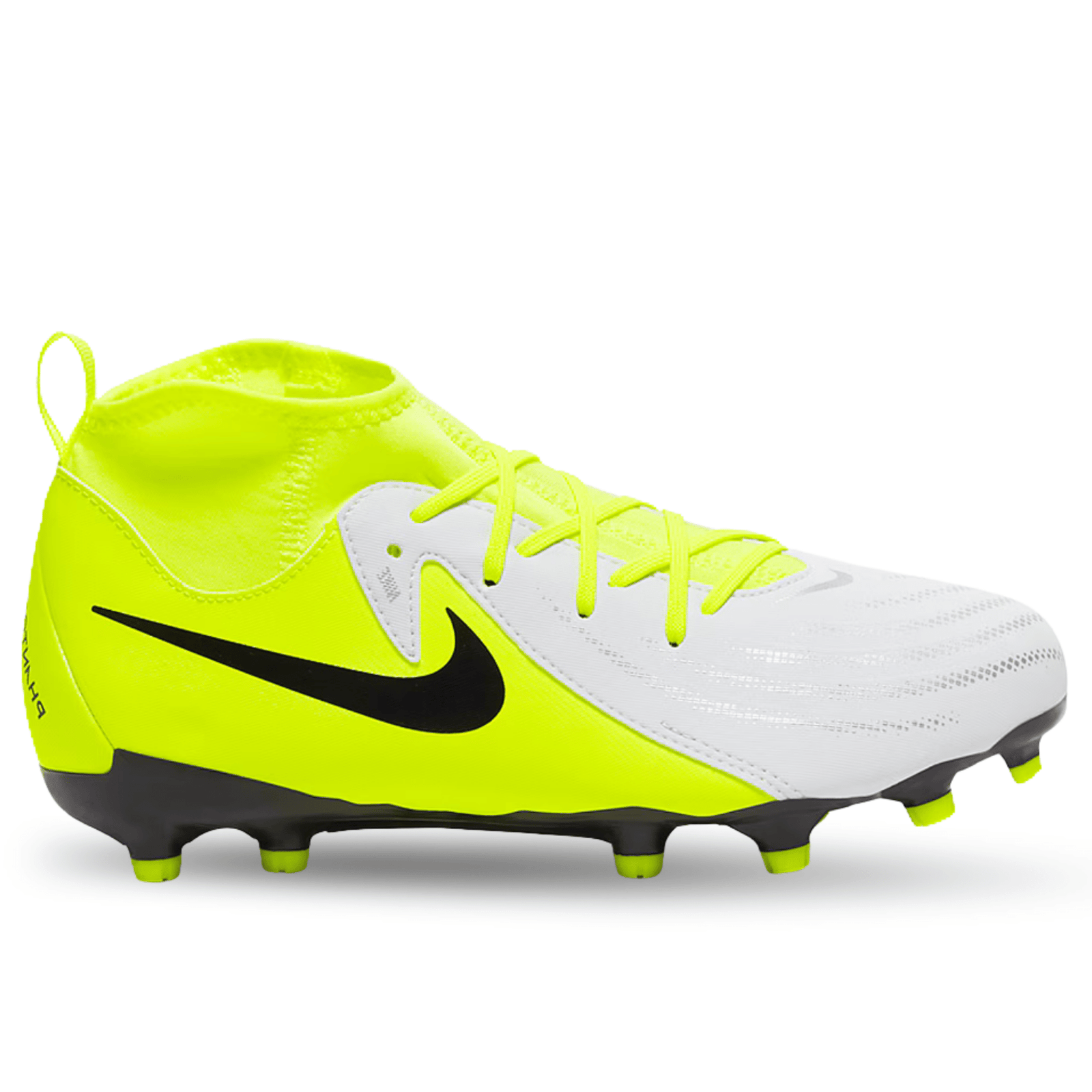 Nike Jr. Phantom Luna II Academy FG/MG Soccer Cleats (Metallic Silver/Black - Volt) | SoccerWearhouse