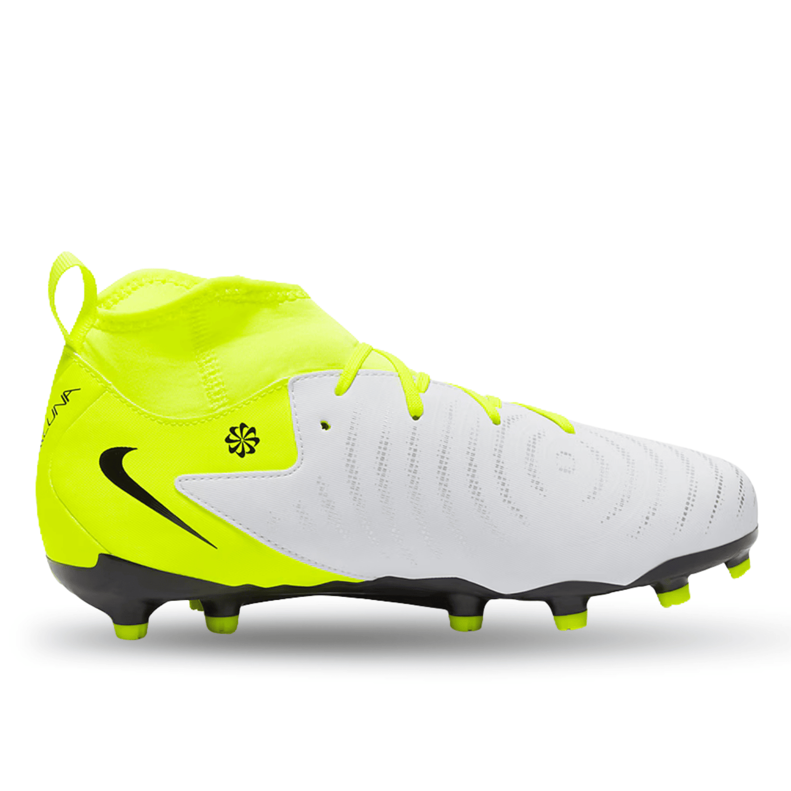 Nike Jr. Phantom Luna II Academy FG/MG Soccer Cleats (Metallic Silver/Black - Volt) | SoccerWearhouse