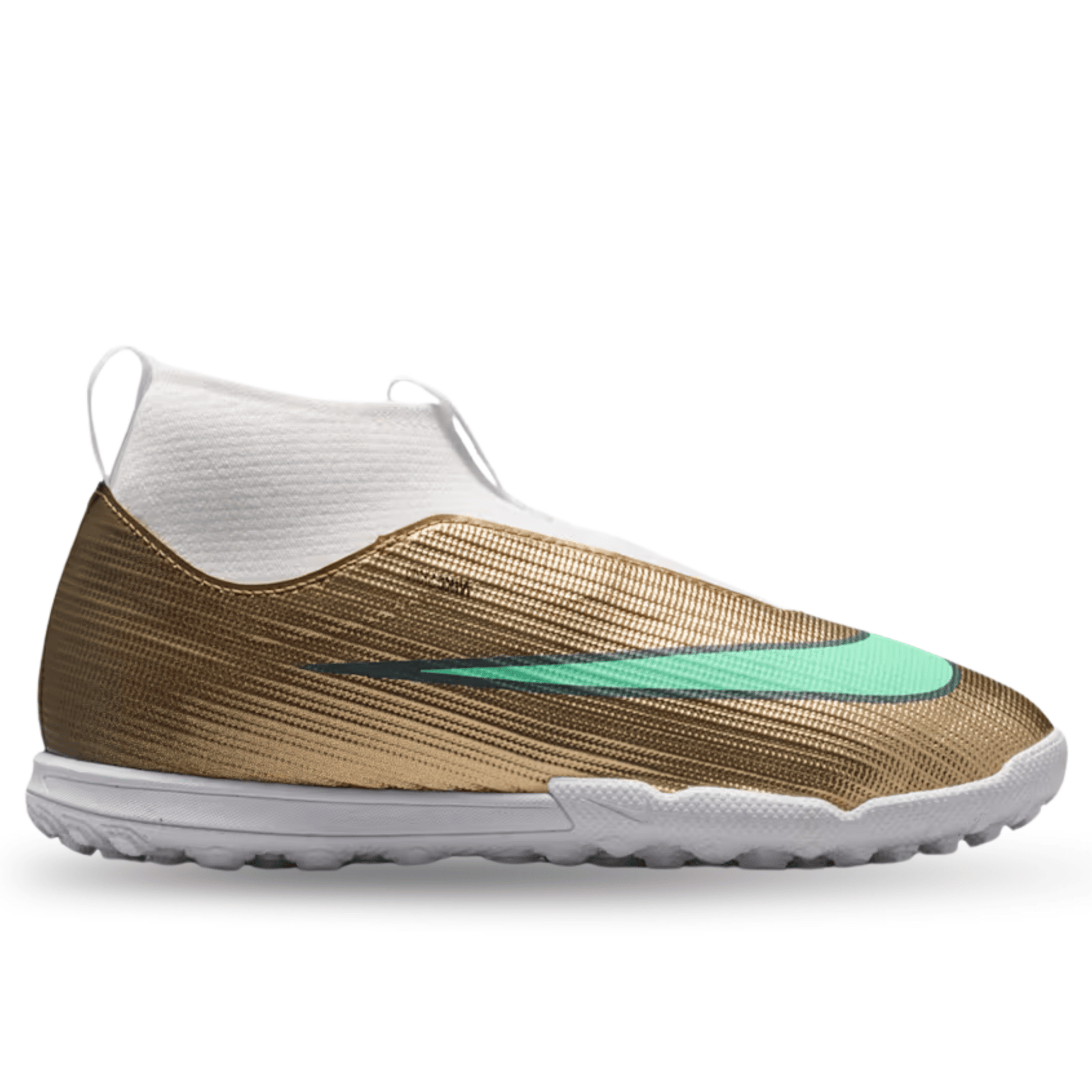 Nike Jr. Superfly 11 Academy KM TURF Soccer Shoes (Metallic Gold/Green Glow) | SoccerWearhouse
