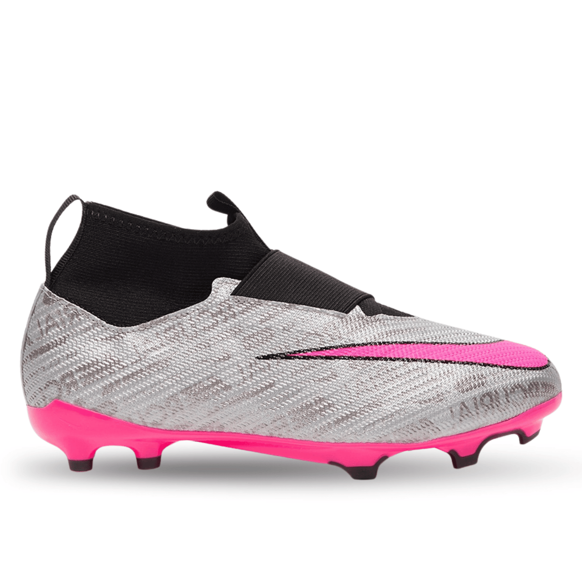 Nike Jr. Zoom Superfly 9 Pro XXV Firm Ground Soccer Cleats (Metallic Silver/Hyper Pink) | SoccerWearhouse