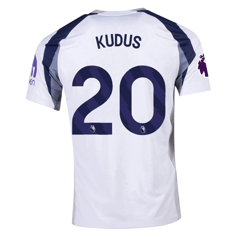 Nike Kudus Tottenham Hotspurs Home Jersey w/ EPL + No Room For Racism Patch 25/26 (White/Iron/Binary Blue) | SoccerWearhouse
