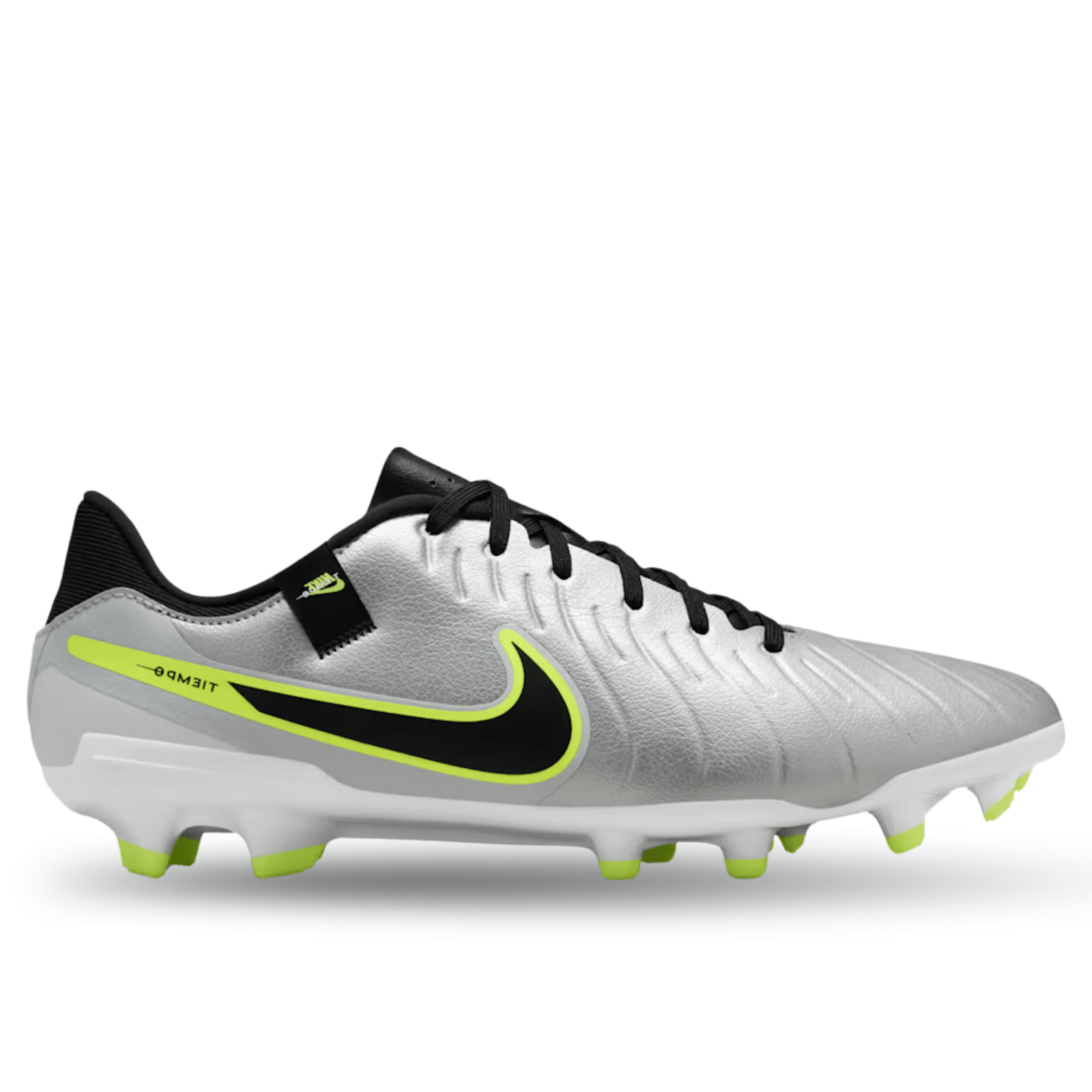 Nike Legend 10 Academy FG/MG Soccer Cleats (Metallic Silver/Black - Volt) | SoccerWearhouse