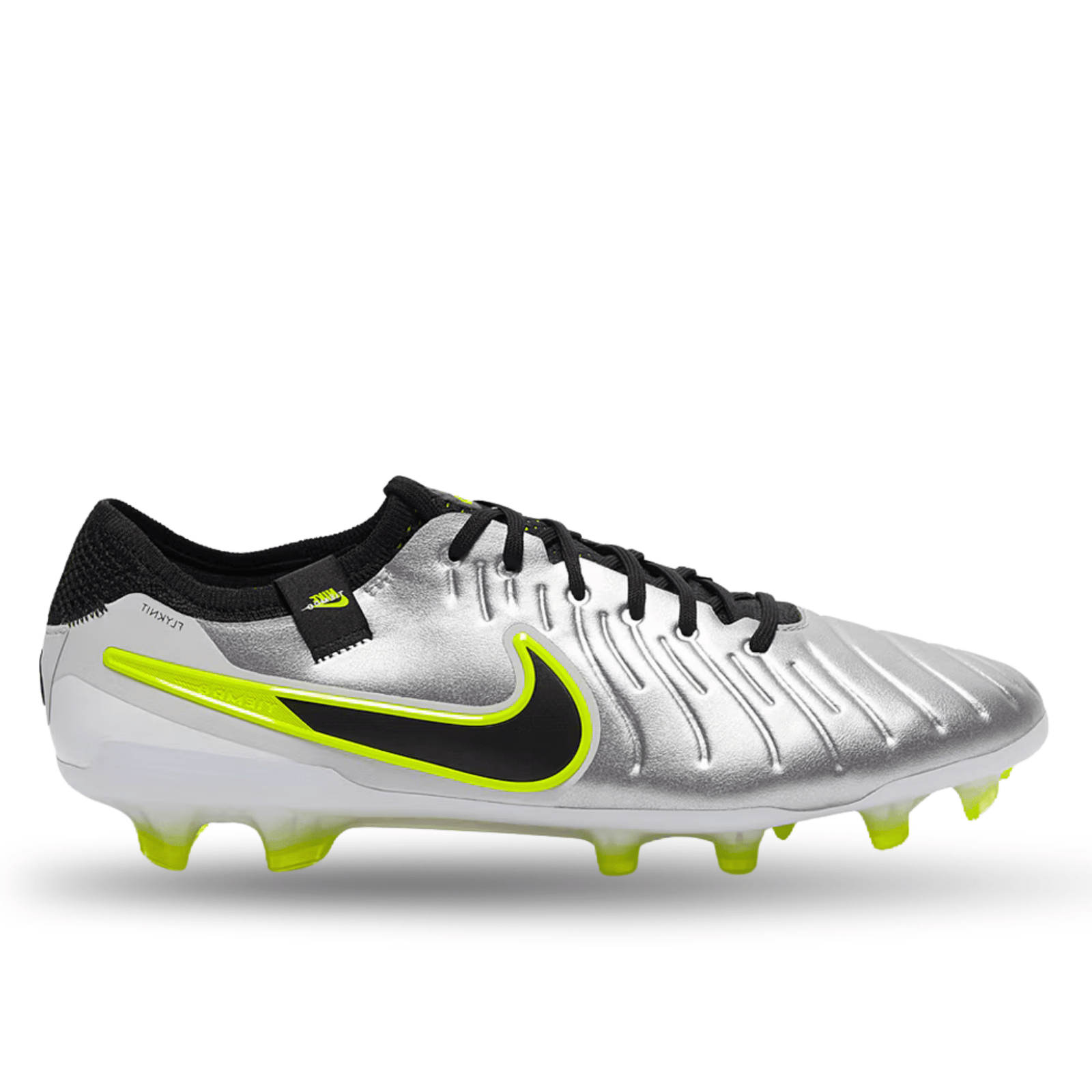 Nike Legend 10 Elite FG Soccer Cleats (Metallic Silver/Black - Volt) | SoccerWearhouse