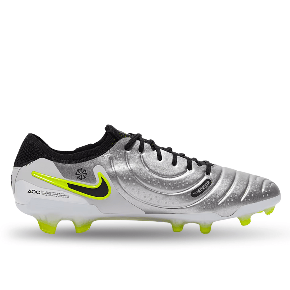 Nike Legend 10 Elite FG Soccer Cleats (Metallic Silver/Black - Volt) | SoccerWearhouse