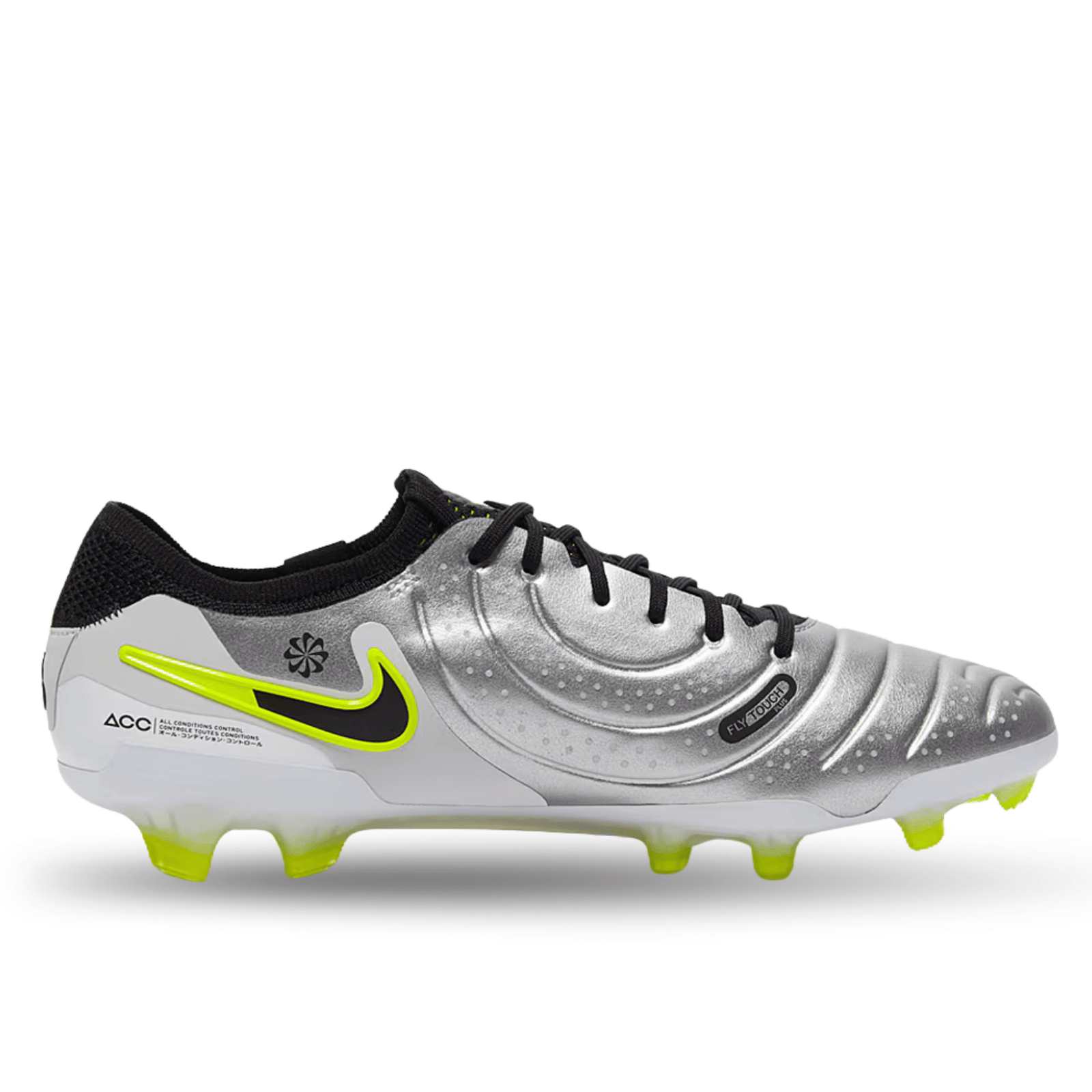 Nike Legend 10 Elite FG Soccer Cleats (Metallic Silver/Black - Volt) | SoccerWearhouse