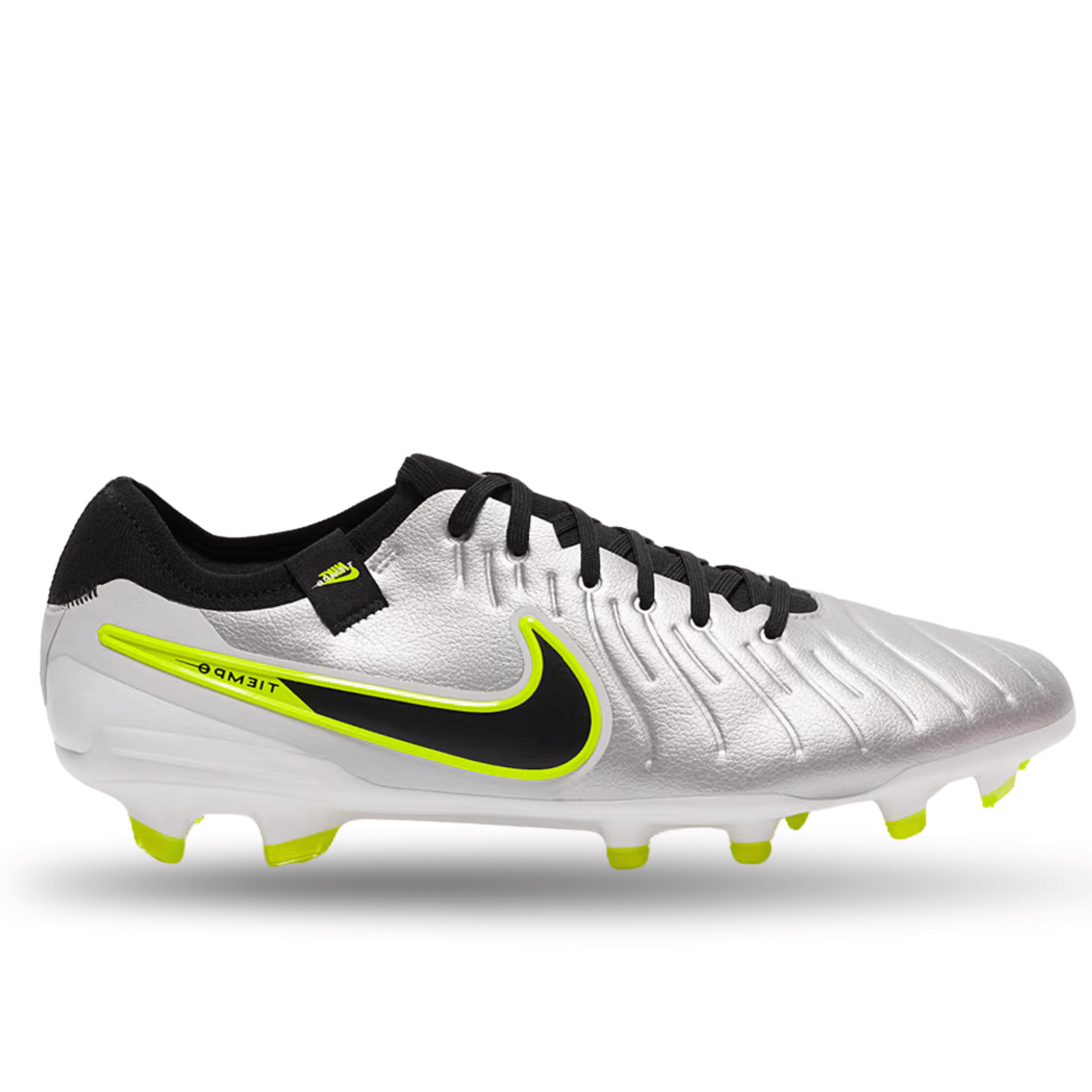 Nike Legend 10 Pro FG Soccer Cleats (Metallic Silver/Black - Volt) | SoccerWearhouse