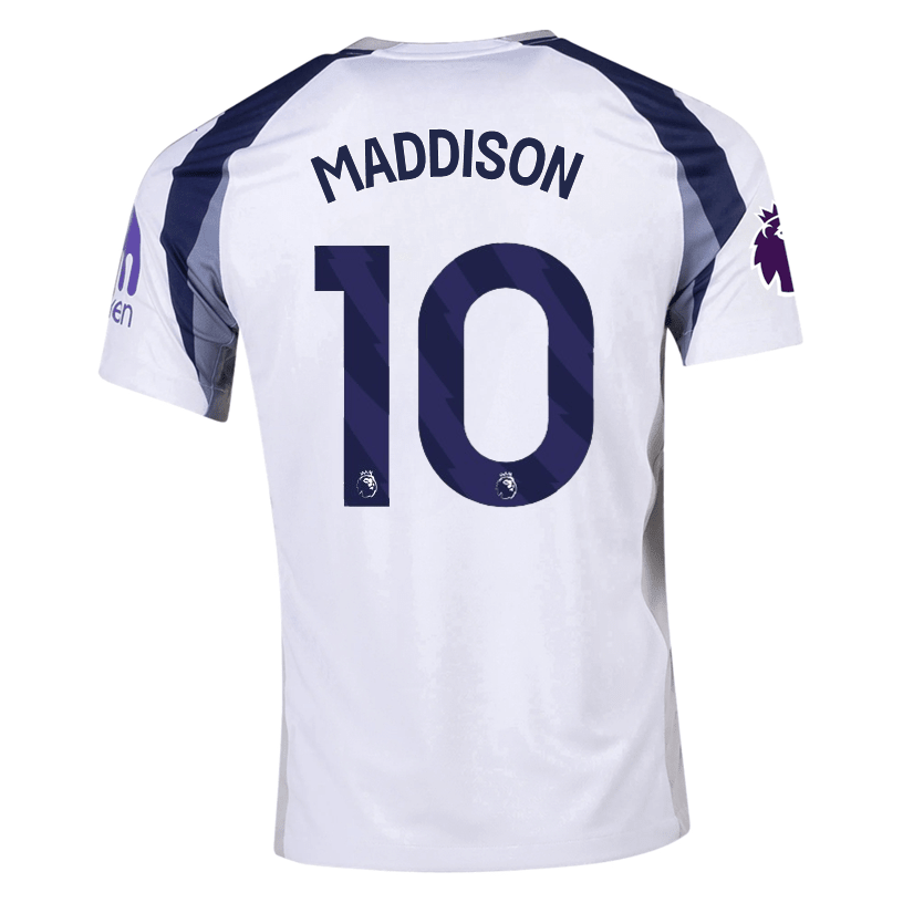 Nike Maddison Tottenham Hotspurs Home Jersey w/ EPL + No Room For Racism Patch 25/26 (White/Iron/Binary Blue) | SoccerWearhouse