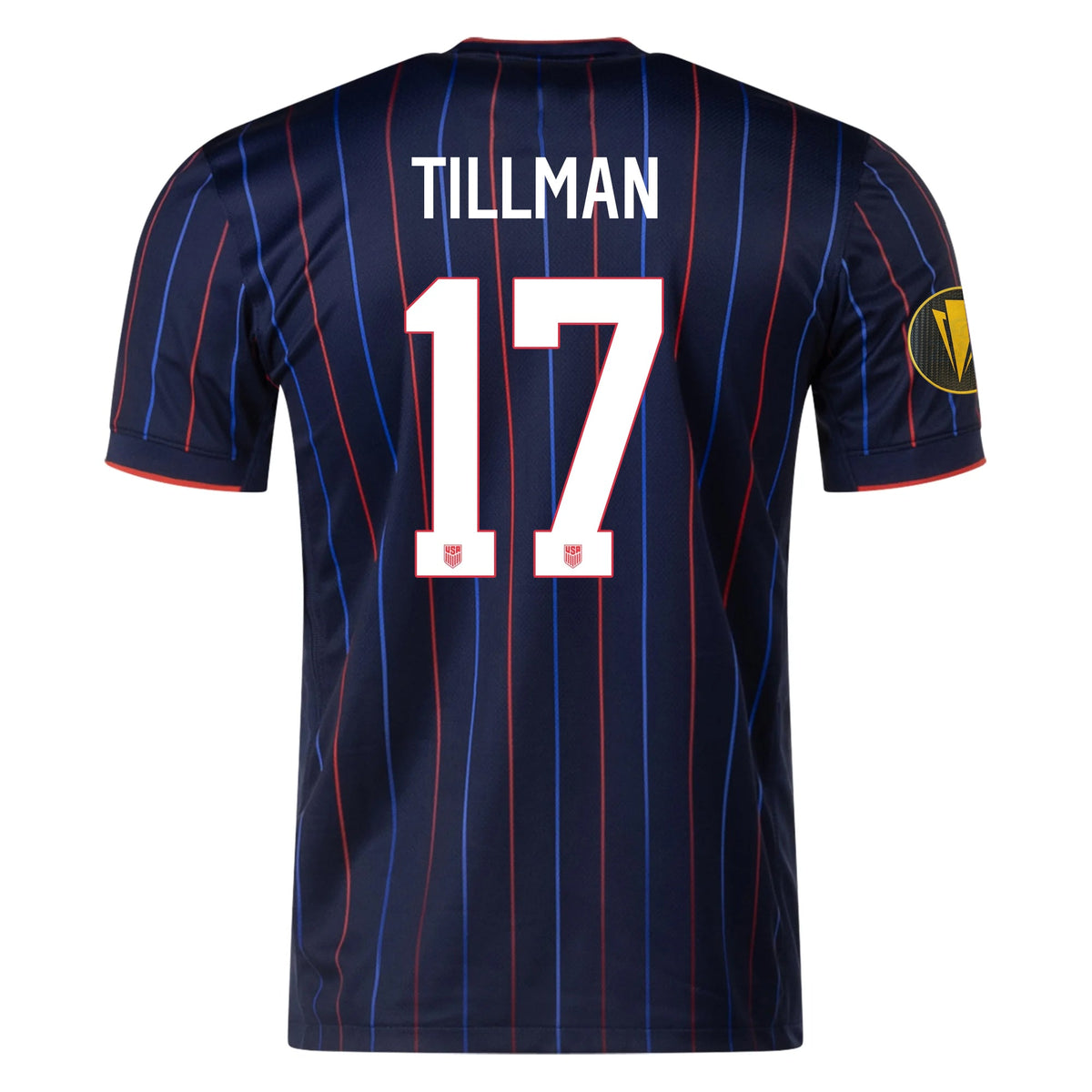Nike Malik Tillman United States Away Jersey 25/26 w/ Gold Cup Patch 2025 (Obsidian/Challenge Red) | SoccerWearhouse