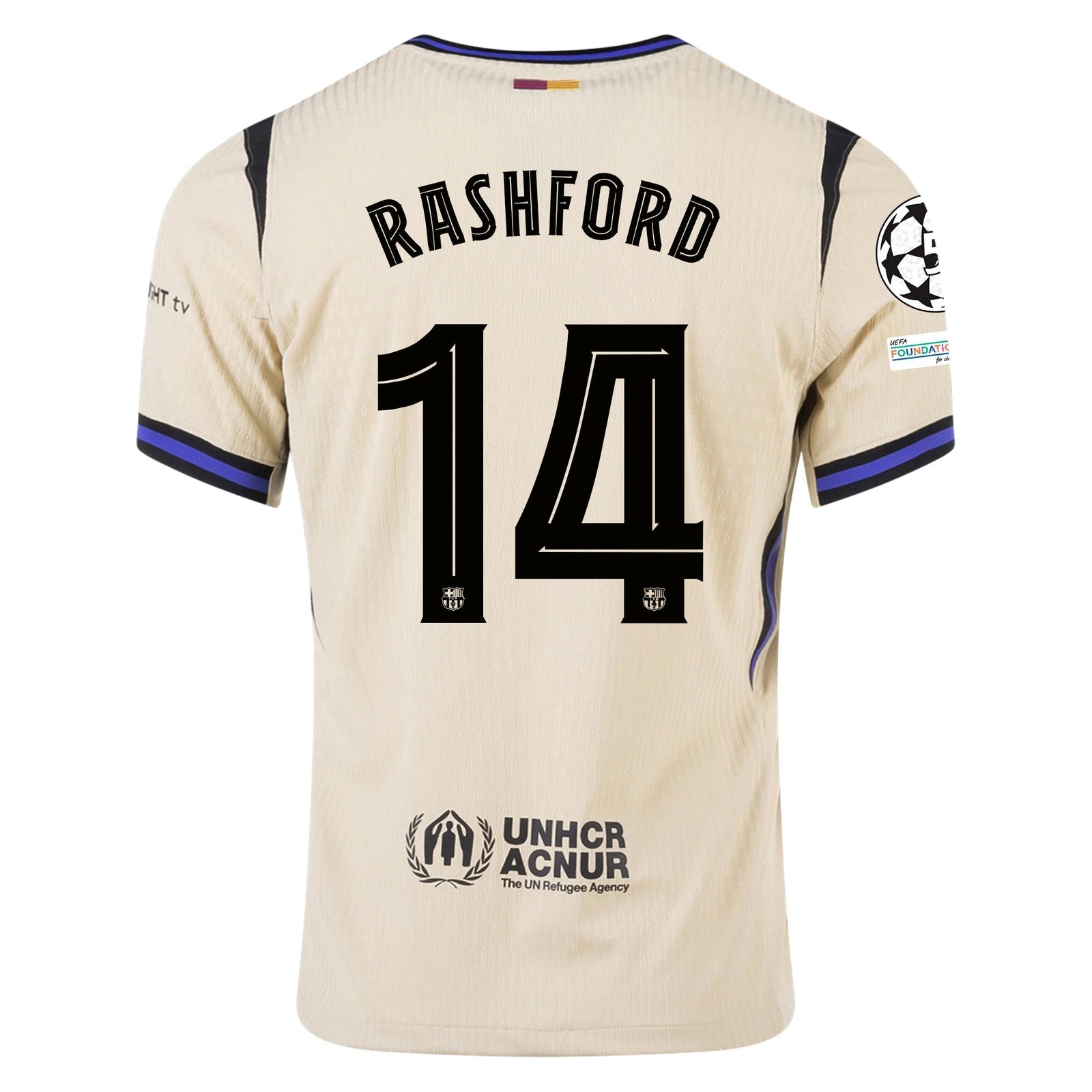 Nike Marcus Rashford Men's FC Barcelona Authentic Away Jersey w/ Champions League Patches (Team Gold/Persian Violet/Black) | SoccerWearhouse