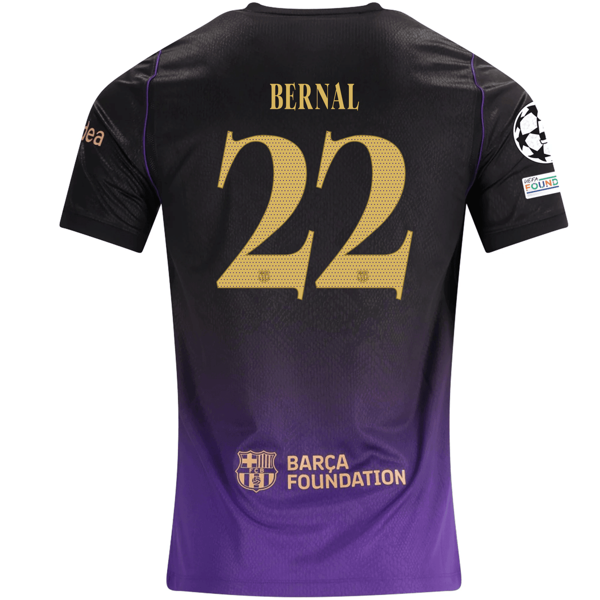 Nike Mens Barcelona Marc Bernal Away Jersey w/ Champions League Patches 26/27 (Purple/Metallic Gold) | SoccerWearhouse