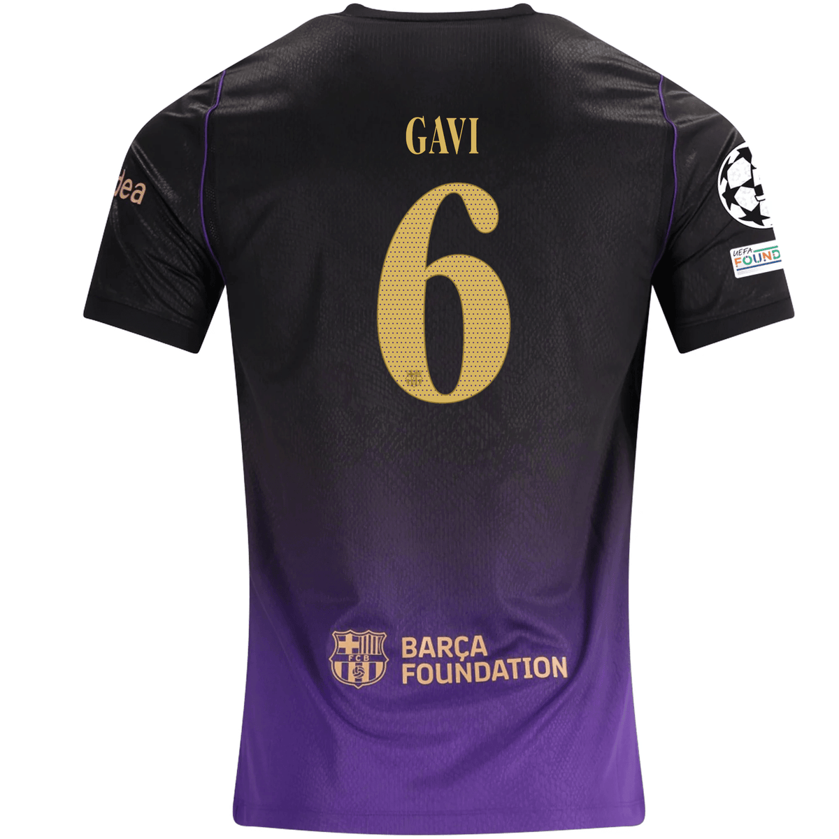 Nike Mens Barcelona Pablo Martín Páez Gavira Away Jersey w/ Champions League Patches 26/27 (Purple/Metallic Gold) | SoccerWearhouse