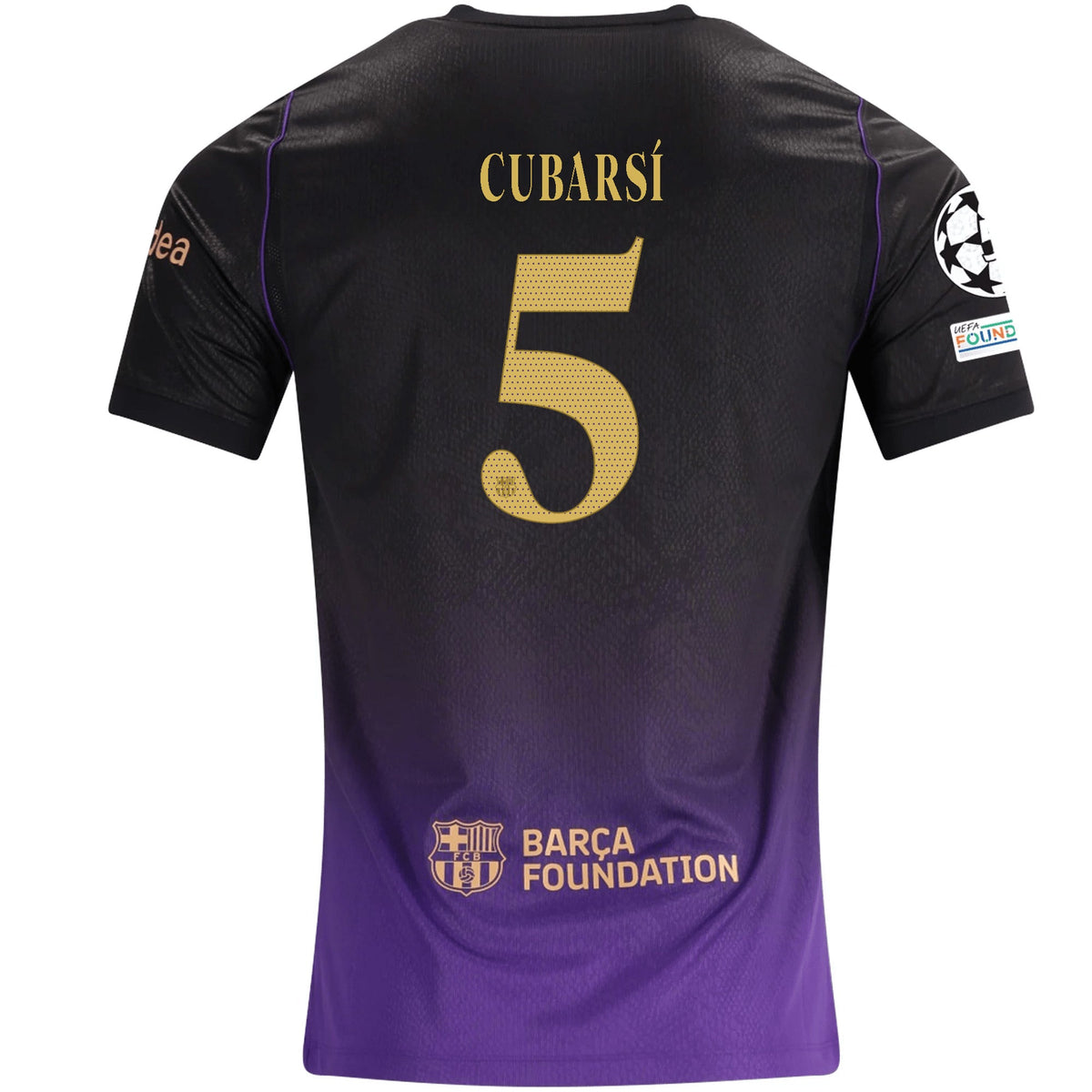 Nike Mens Barcelona Pau Cubarsí Away Jersey w/ Champions League Patches 26/27 (Purple/Metallic Gold) | SoccerWearhouse