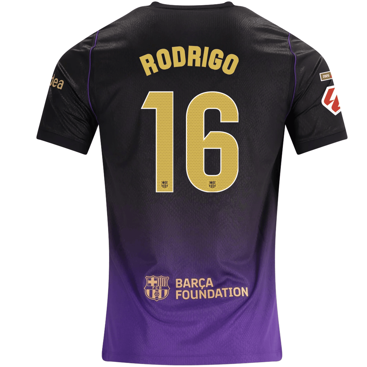 Nike Mens Barcelona Rodrigo Away Jersey w/ La Liga Patches 26/27 (Purple/Metallic Gold) | SoccerWearhouse