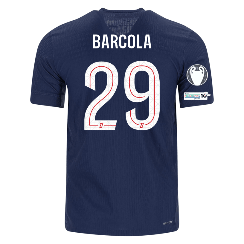 Nike Men's Barcola Paris Saint - Germain Authentic Home Jersey 25/26 w/ Champions League Patches (Navy) | SoccerWearhouse