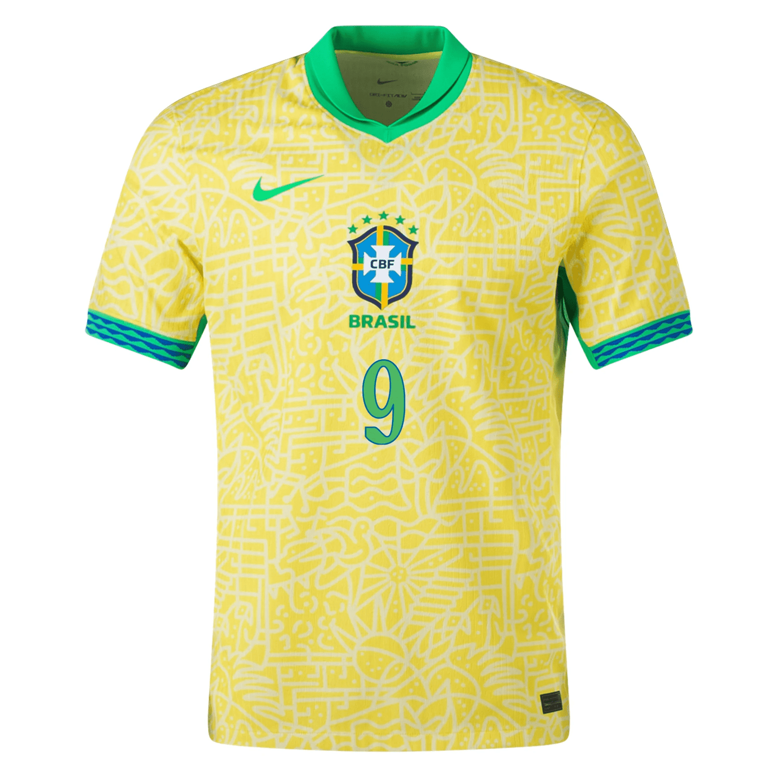 Nike Mens Brazil Endrick Home Jersey 24/25 (Dynamic Yellow/Lemon Chiffon/Green Spark) | SoccerWearhouse