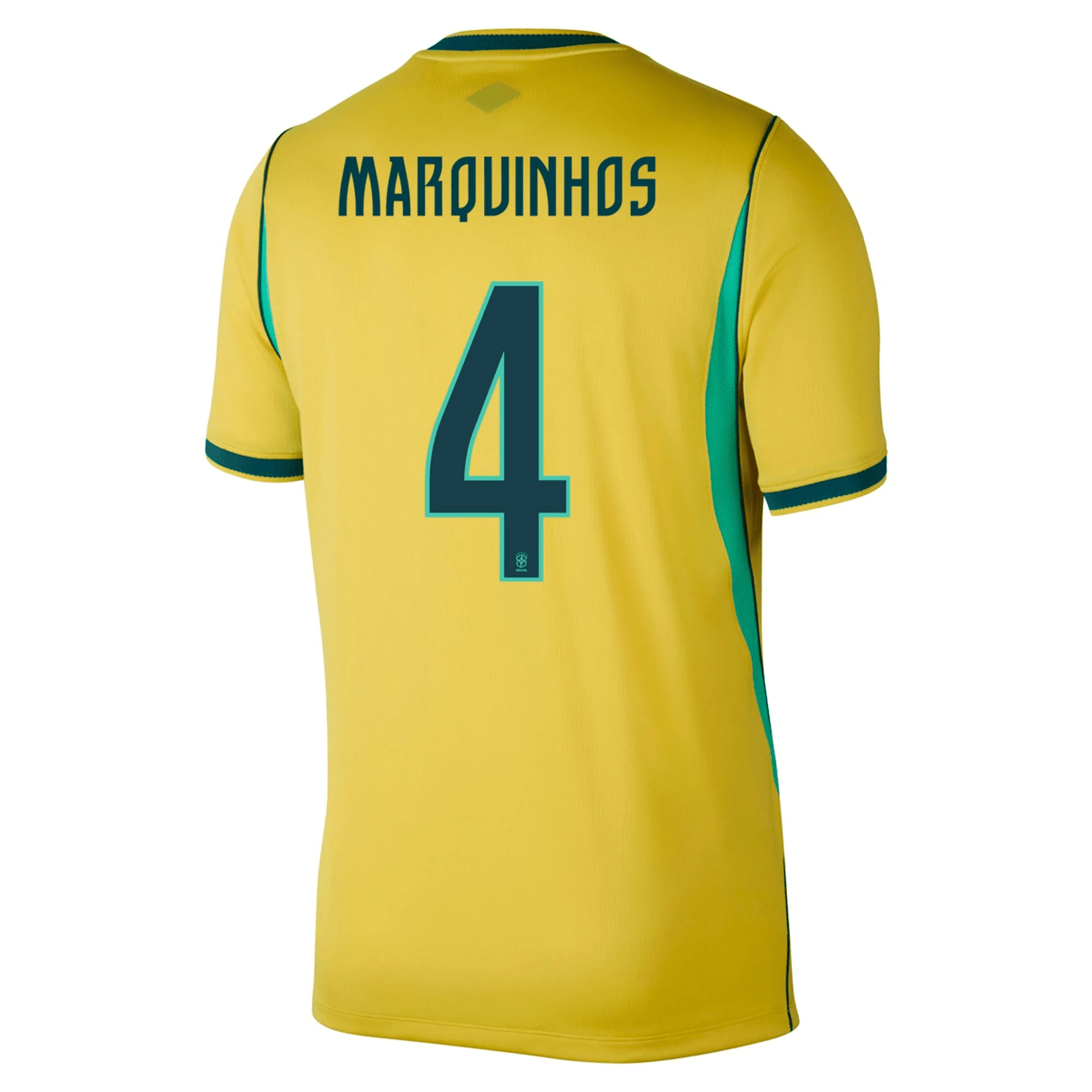 Nike Men's Brazil Marquinhos Home Stadium Jersey 2026 (Canary/Teal) | SoccerWearhouse