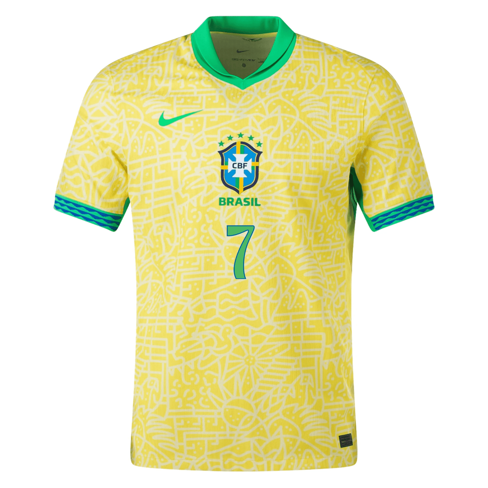 Nike Mens Brazil Vini Jr. Home Jersey 24/25 (Dynamic Yellow/Lemon Chiffon/Green Spark) | SoccerWearhouse
