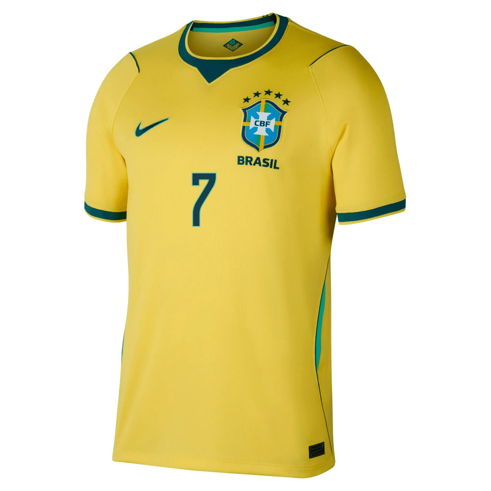 Nike Men's Brazil Vini Jr. Home Stadium Jersey 2026 (Canary/Teal) | SoccerWearhouse