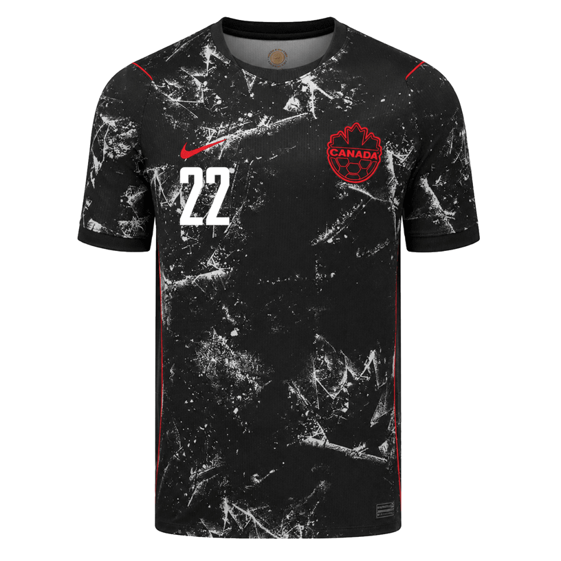 Nike Mens Canada Laryea Away Stadium Jersey 2026 (Black/Red) | SoccerWearhouse