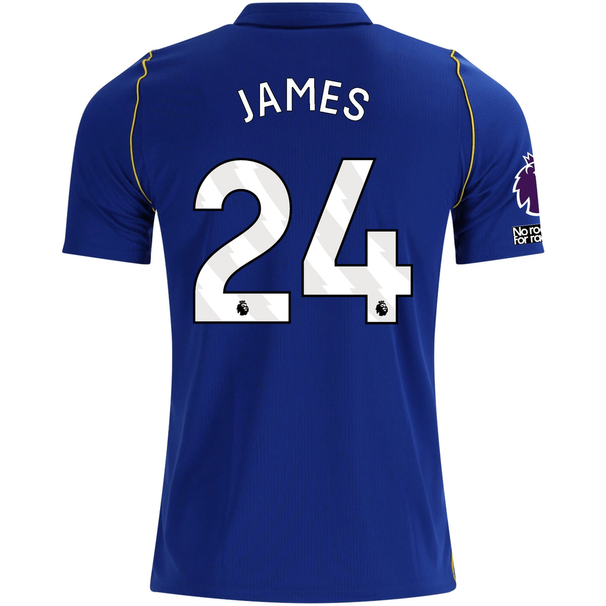 Nike Mens Chelsea FC Reece James Home Jersey w/ EPL + No Room For Racism + Club World Cup Champion Patches 26/27 (Bright Royal/Gold) | SoccerWearhouse