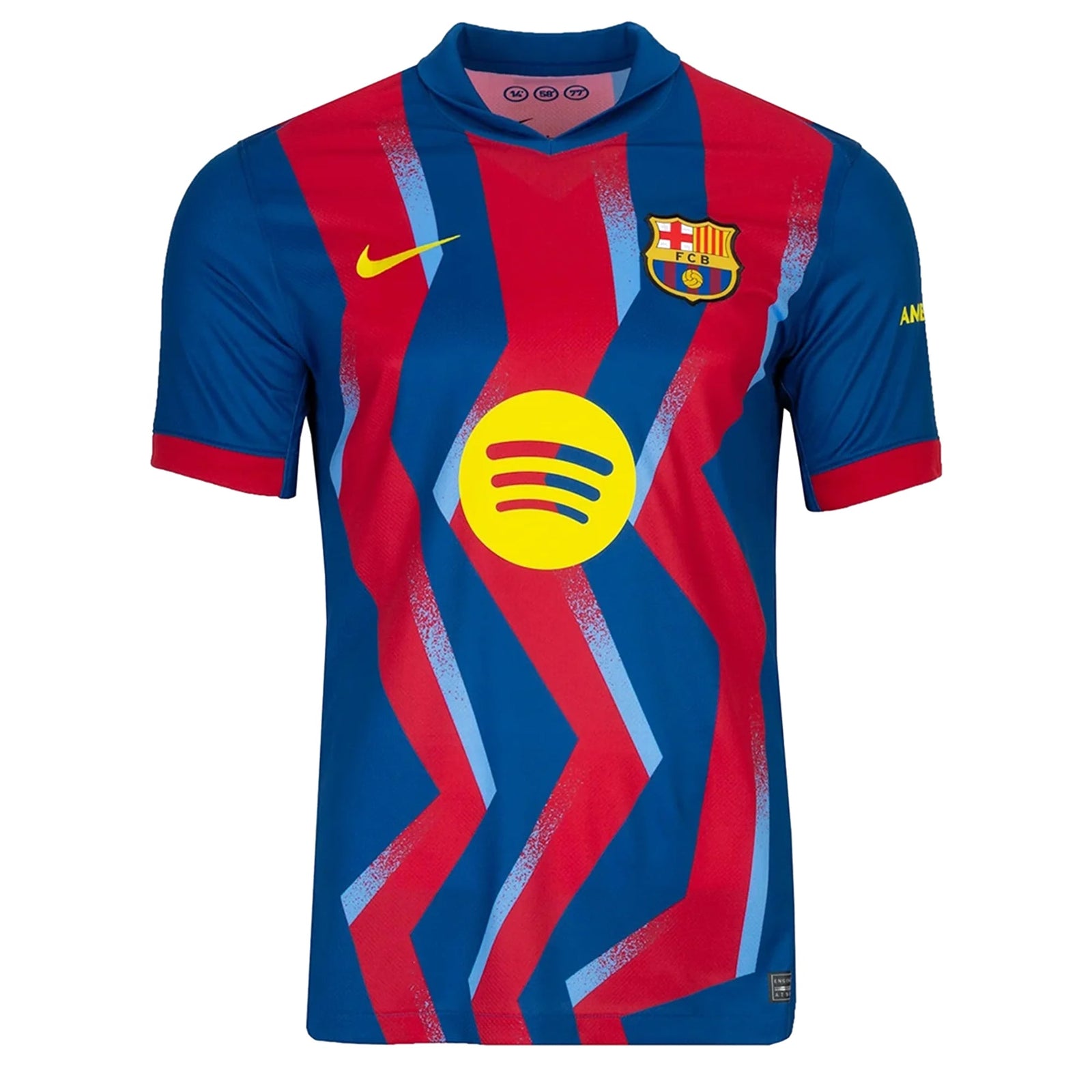 Nike Men's FC Barcelona 4th Jersey 25/26 (Blue/Red/Yellow) | SoccerWearhouse