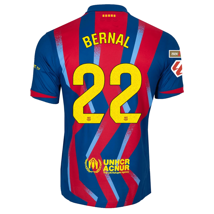 Nike Men's FC Barcelona Bernal 4th Jersey 25/26 w/ La Liga Patches (Blue/Red/Yellow) | SoccerWearhouse