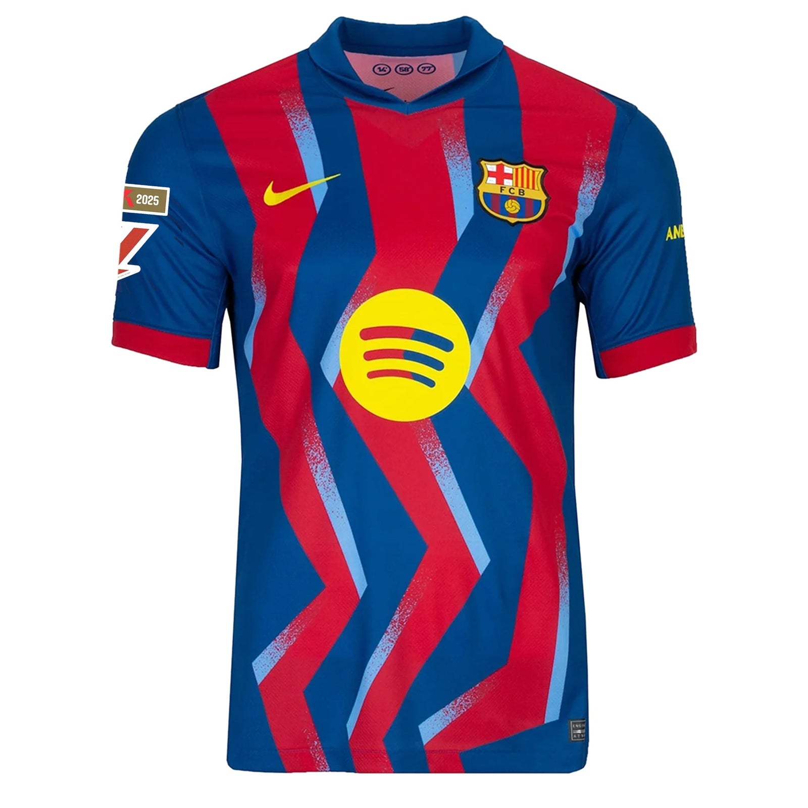 Nike Men's FC Barcelona Marcus Rashford 4th Jersey 25/26 w/ La Liga Patches (Blue/Red/Yellow) | SoccerWearhouse