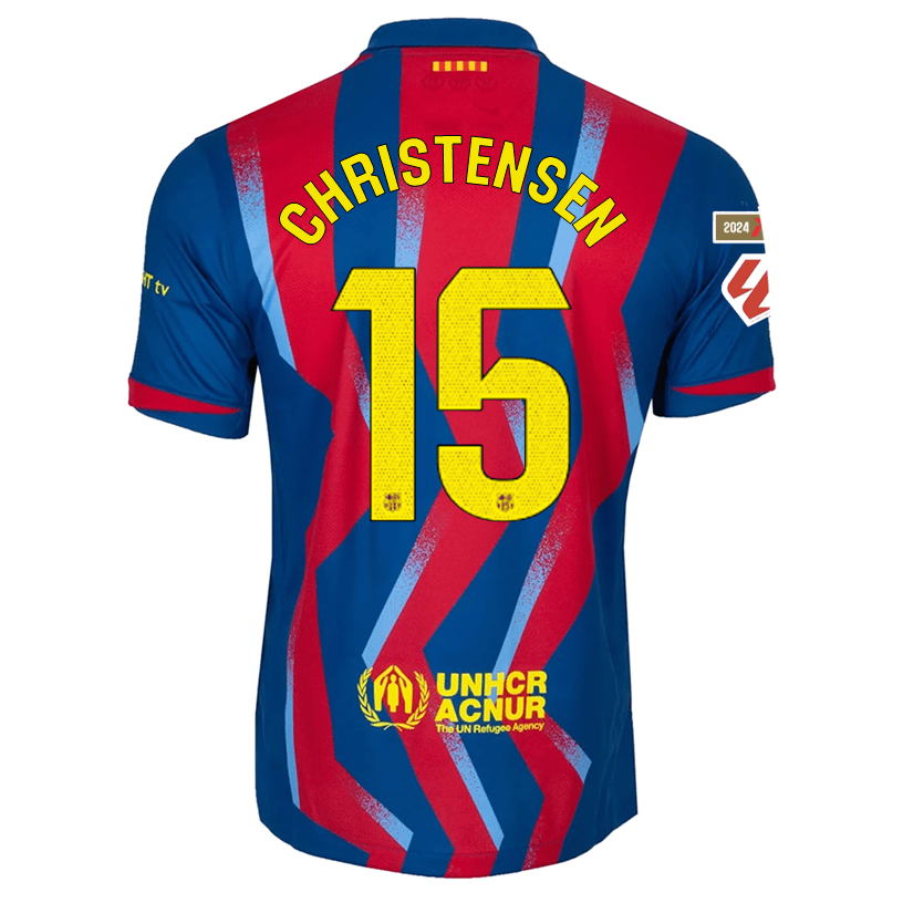 Nike Men's FC Barcelona Christensen 4th Jersey 25/26 w/ La Liga Patches (Blue/Red/Yellow) | SoccerWearhouse