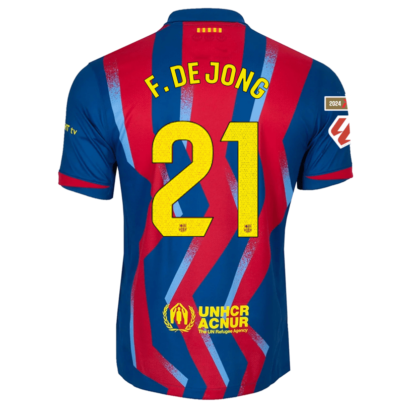 Nike Men's FC Barcelona F. De Jong 4th Jersey 25/26 w/ La Liga Patches (Blue/Red/Yellow) | SoccerWearhouse