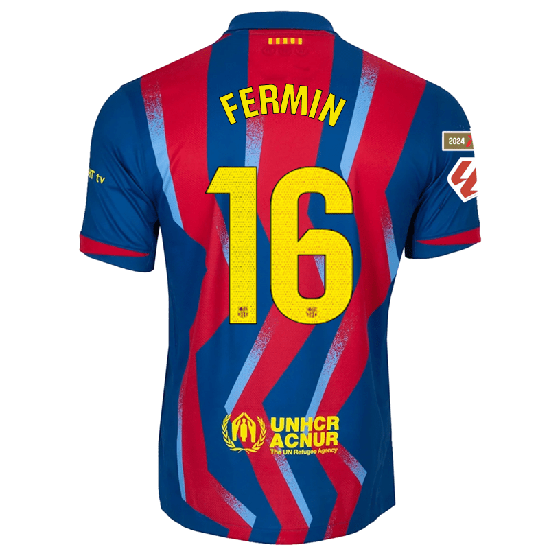 Nike Men's FC Barcelona Fermin 4th Jersey 25/26 w/ La Liga Patches (Blue/Red/Yellow) | SoccerWearhouse