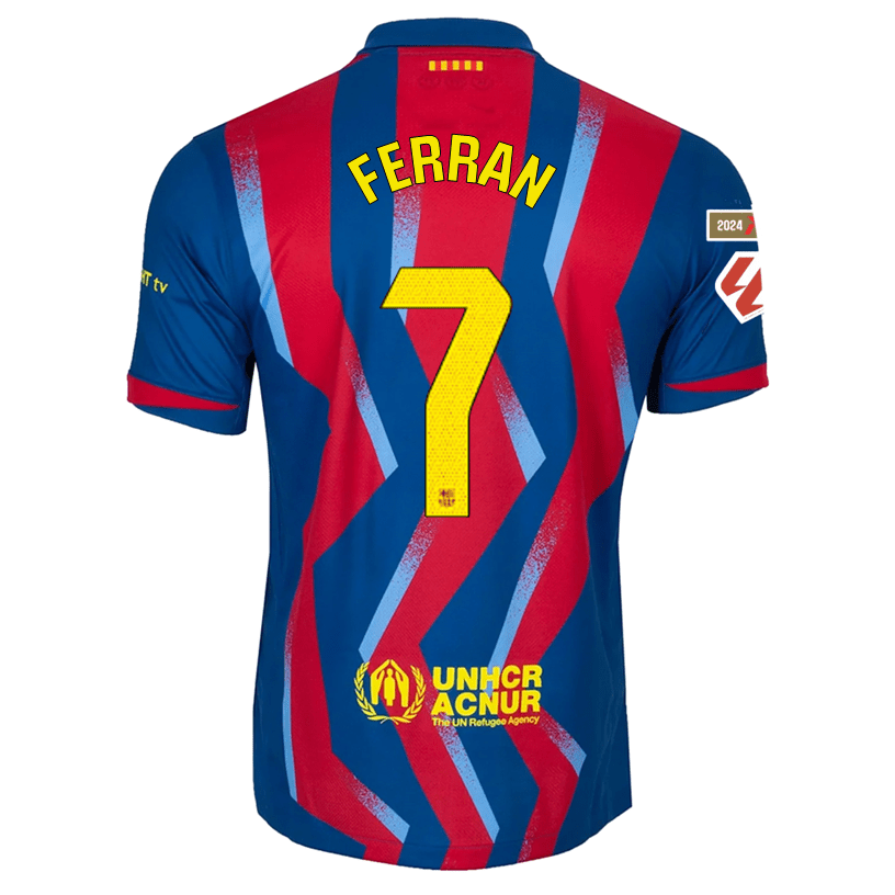 Nike Men's FC Barcelona Ferran 4th Jersey 25/26 w/ La Liga Patches (Blue/Red/Yellow) | SoccerWearhouse