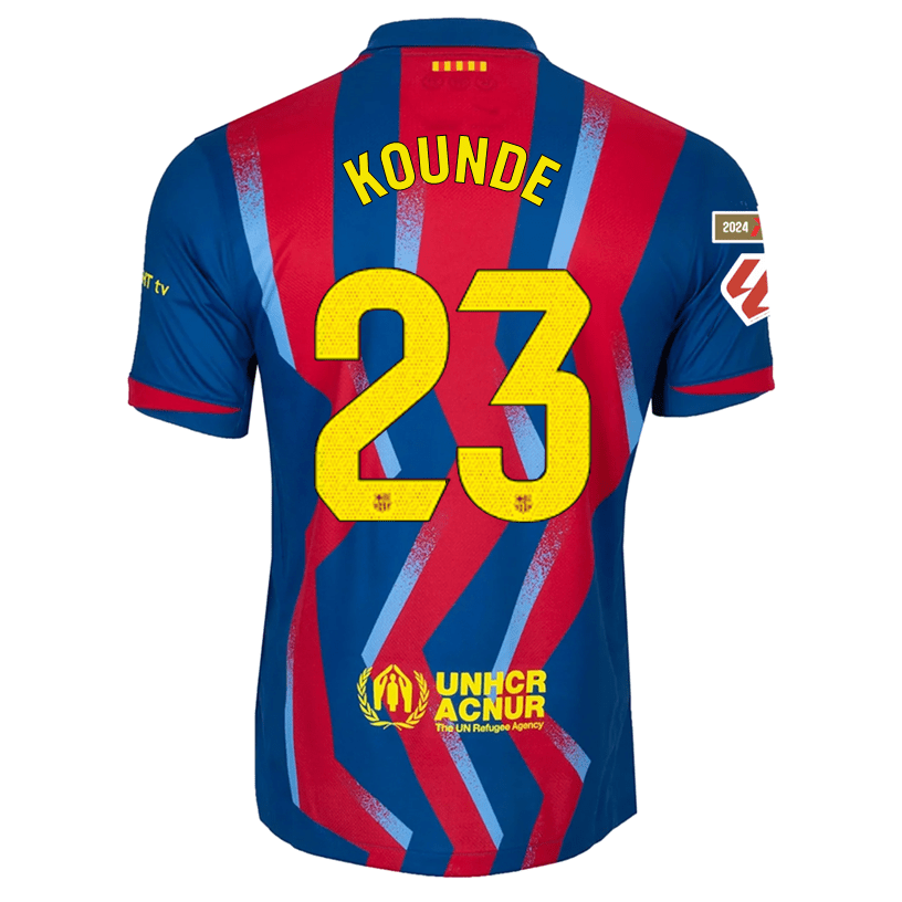 Nike Men's FC Barcelona Kounde 4th Jersey 25/26 w/ La Liga Patches (Blue/Red/Yellow) | SoccerWearhouse