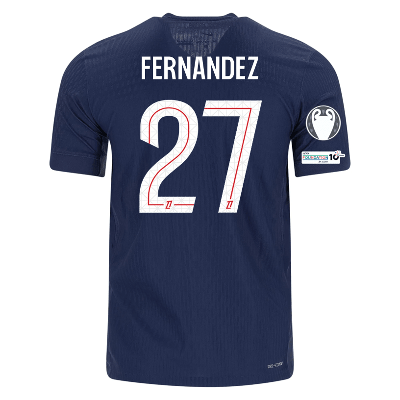 Nike Men's Fernandez Paris Saint - Germain Authentic Home Jersey 25/26 w/ Champions League Patches (Navy) | SoccerWearhouse