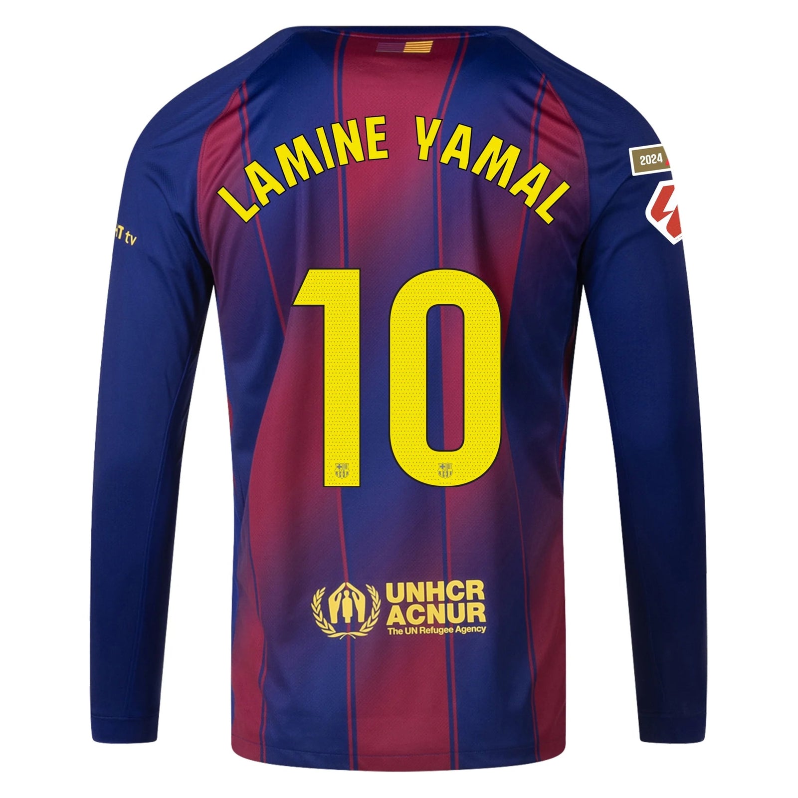 Nike Men's Lamine Yamal Barcelona 25/26 Long Sleeve Home Jersey w/ La Liga Patches (Deep Royal Blue/Midwest Gold) | SoccerWearhouse