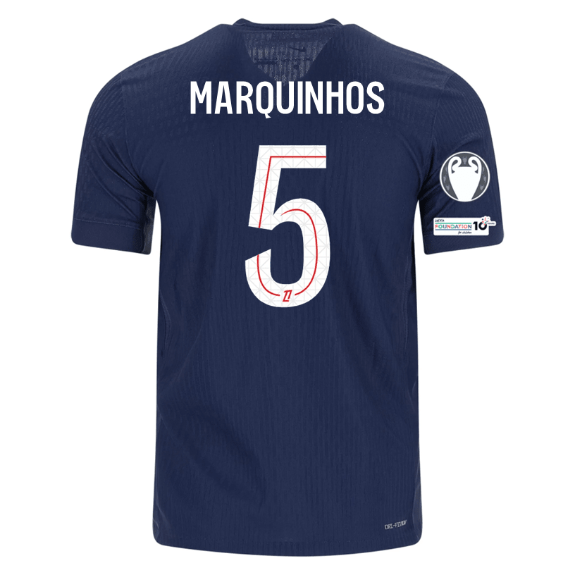 Nike Men's Marquinhos Paris Saint - Germain Authentic Home Jersey 25/26 w/ Champions League Patches (Navy) | SoccerWearhouse
