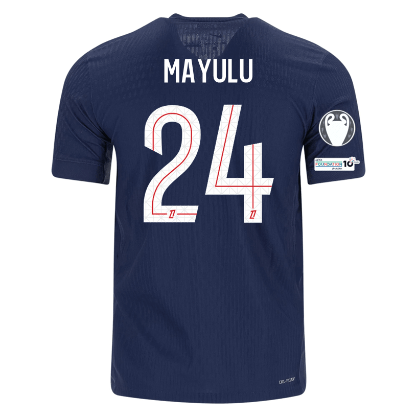 Nike Men's Mayulu Paris Saint - Germain Authentic Home Jersey 25/26 w/ Champions League Patches (Navy) | SoccerWearhouse