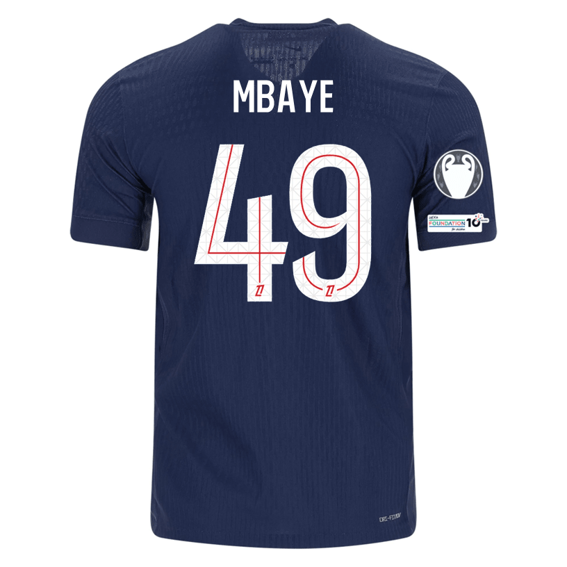 Nike Men's Mbaye Paris Saint - Germain Authentic Home Jersey 25/26 w/ Champions League Patches (Navy) | SoccerWearhouse